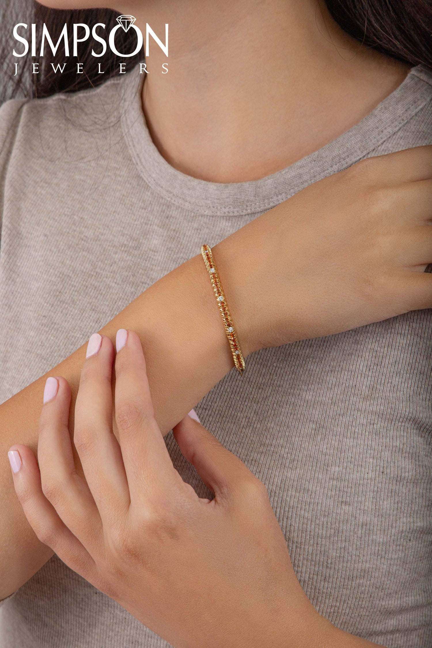 Orange Sapphire and Diamond Stretch Bracelet