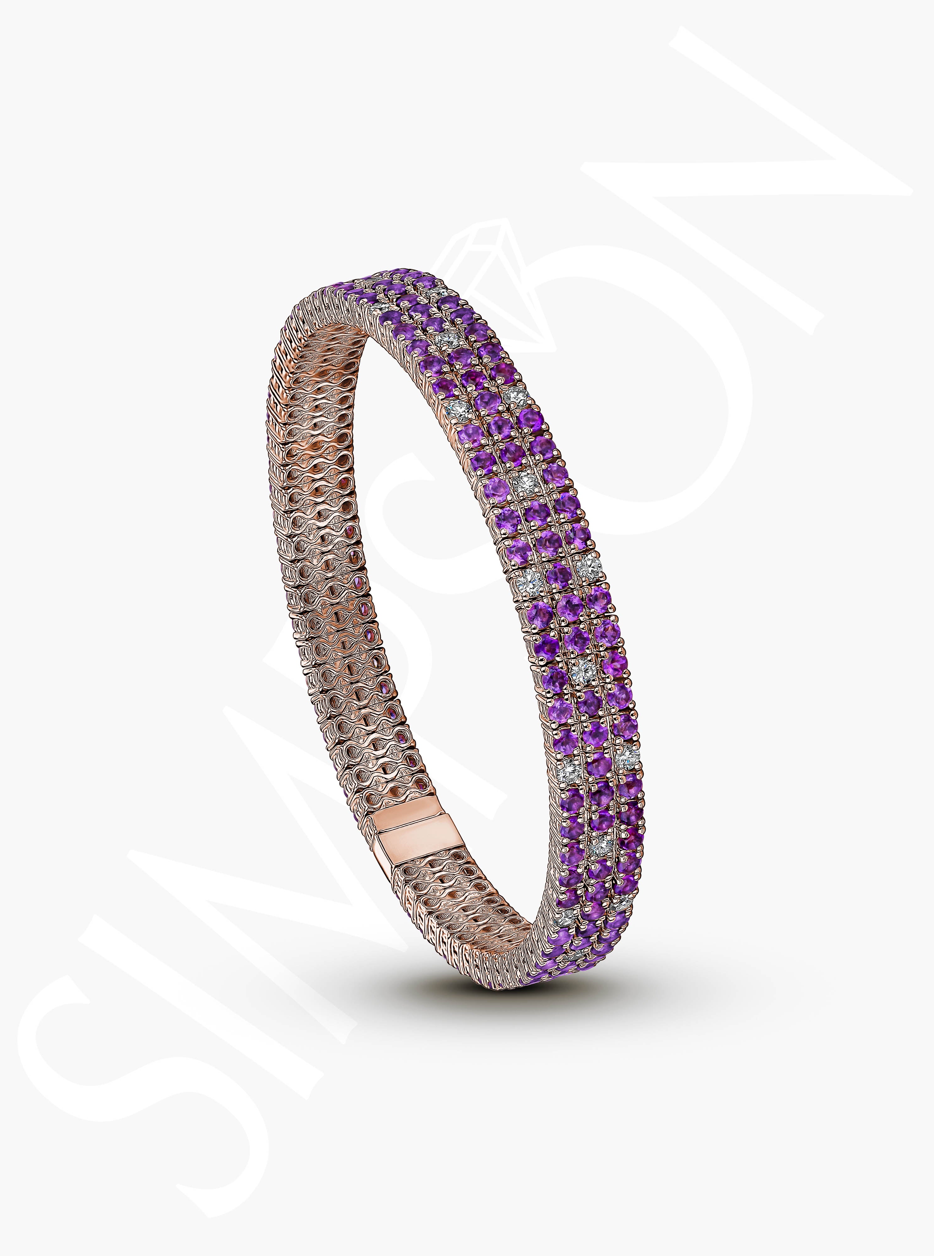 Amethyst Stretch Bracelet with Diamonds
