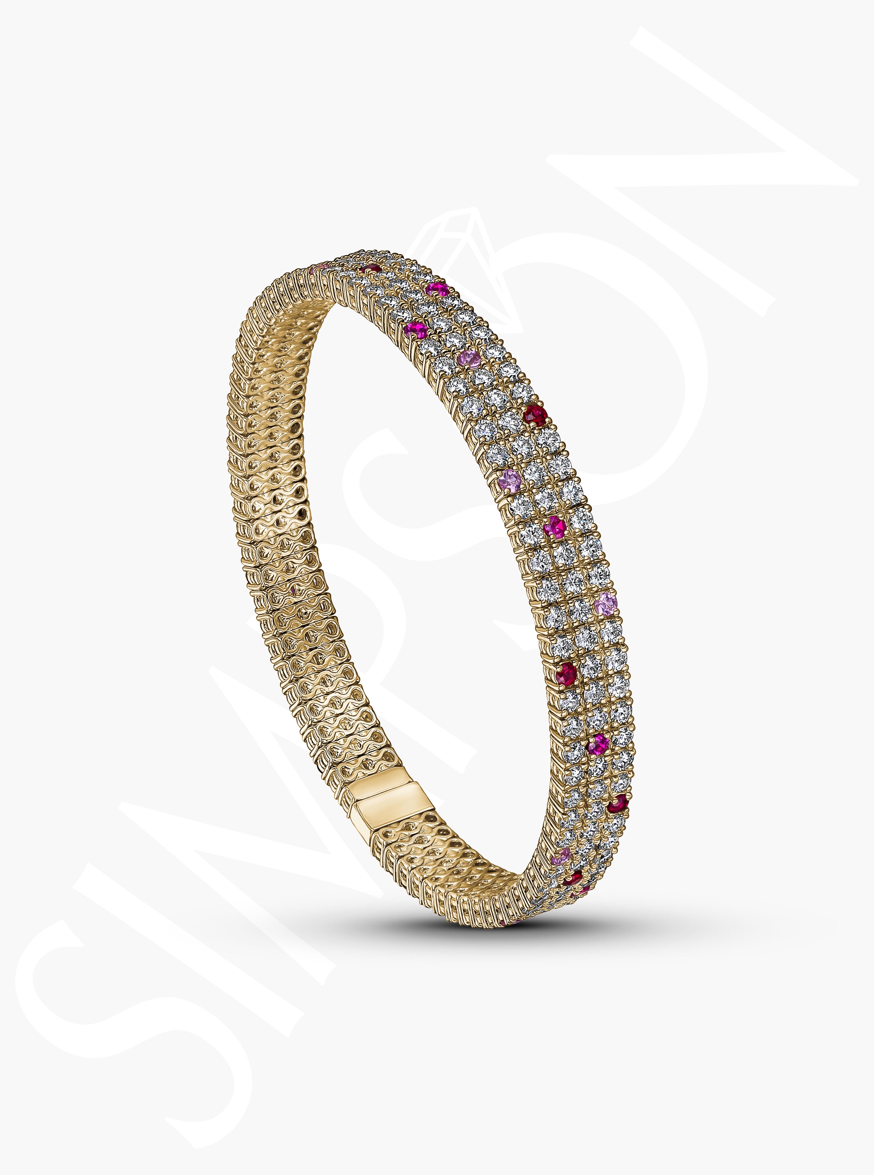 Ruby and Pink Sapphire Diamond Stretch Bracelet