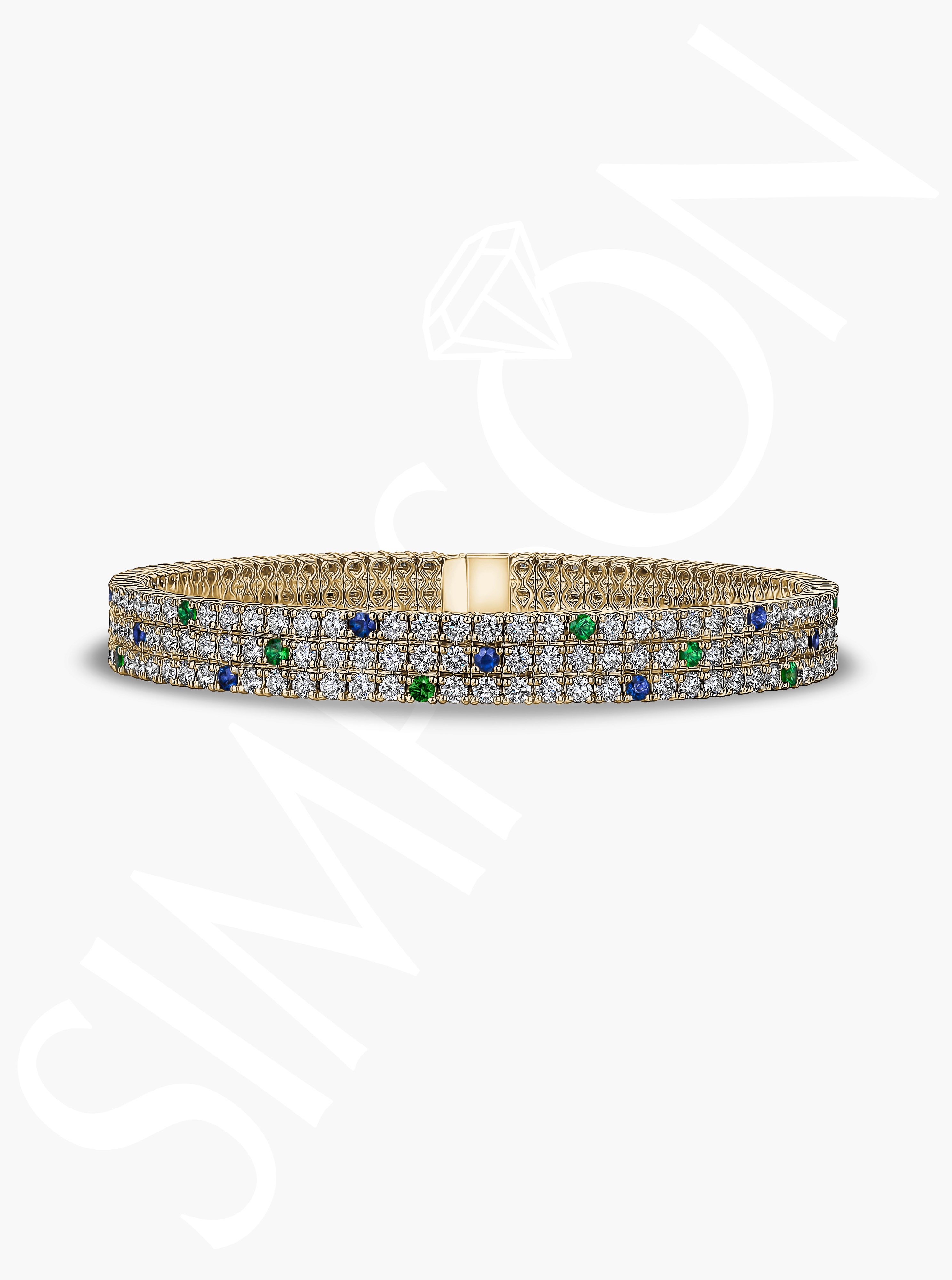Blue Sapphire & Tsavorite Stretch Bracelet with Diamonds