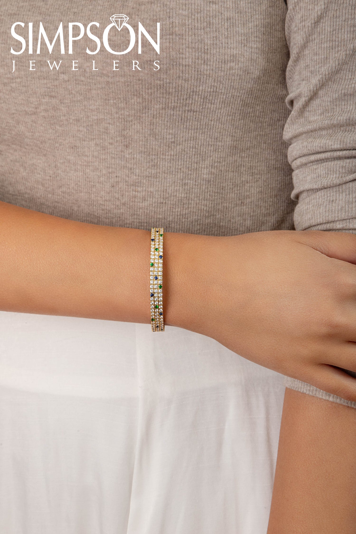 Blue Sapphire & Tsavorite Stretch Bracelet with Diamonds