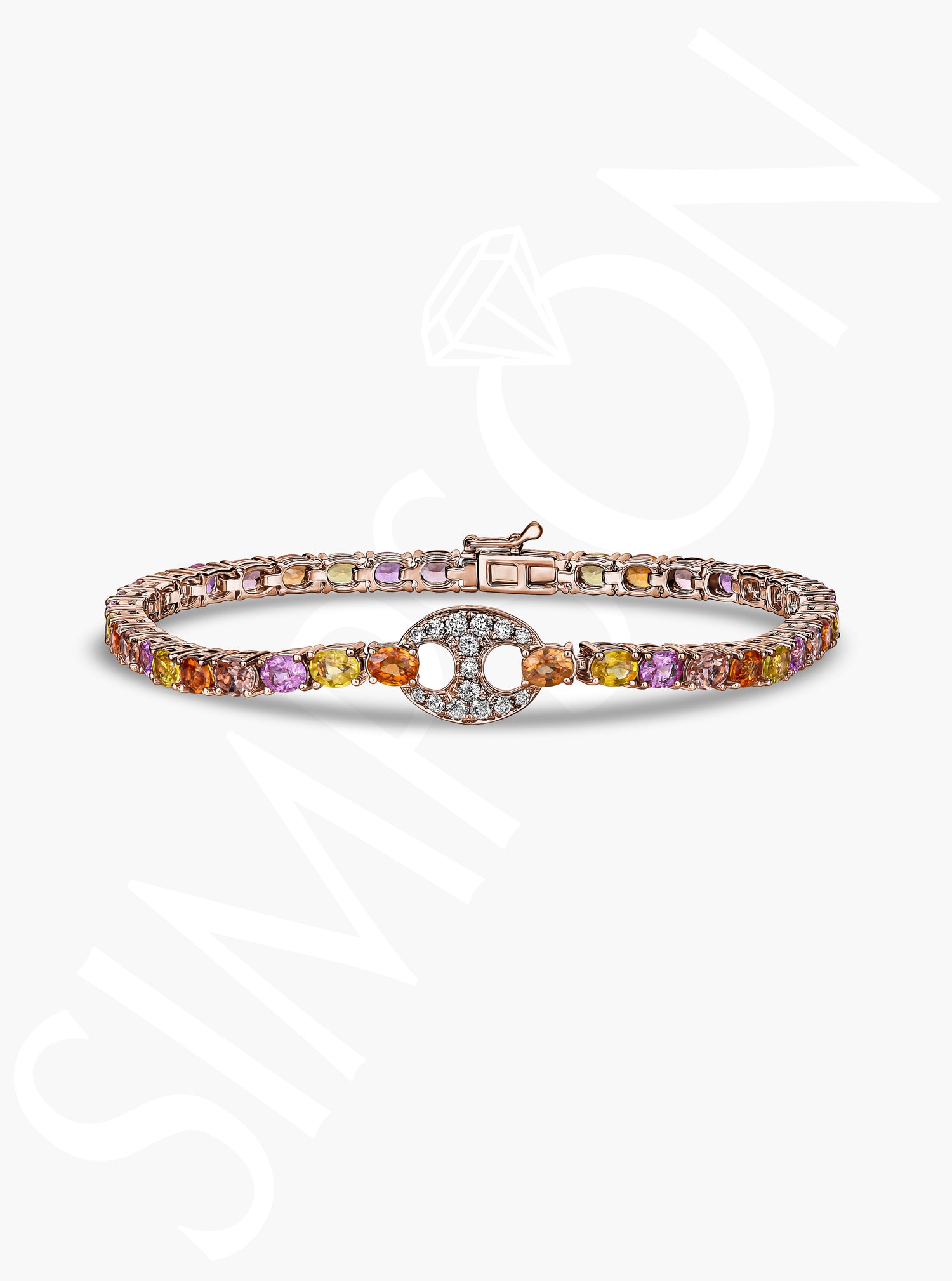 Multi-Color Sapphire Bracelet with Diamond Link