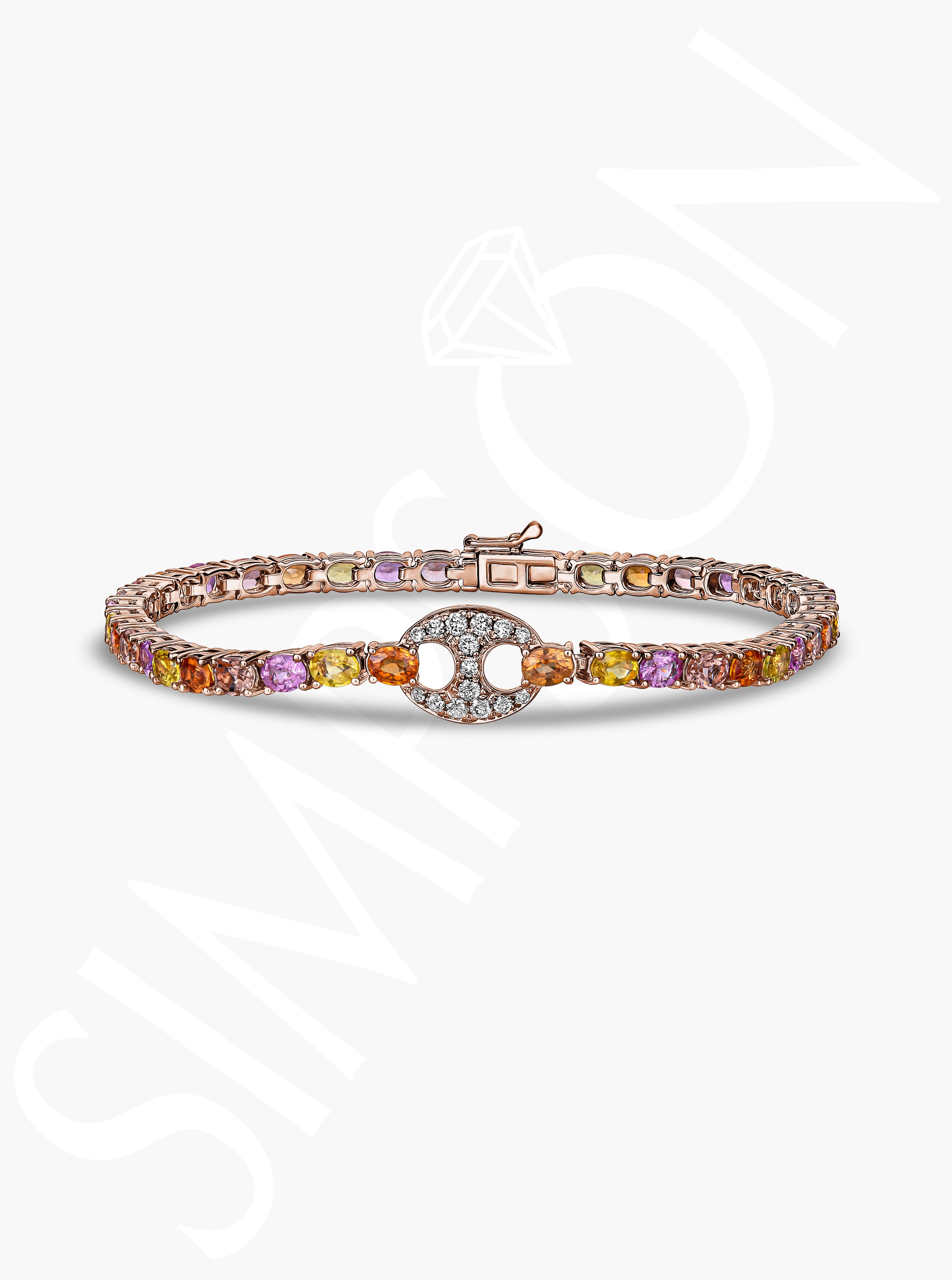 Multi-Color Sapphire Bracelet with Diamond Link
