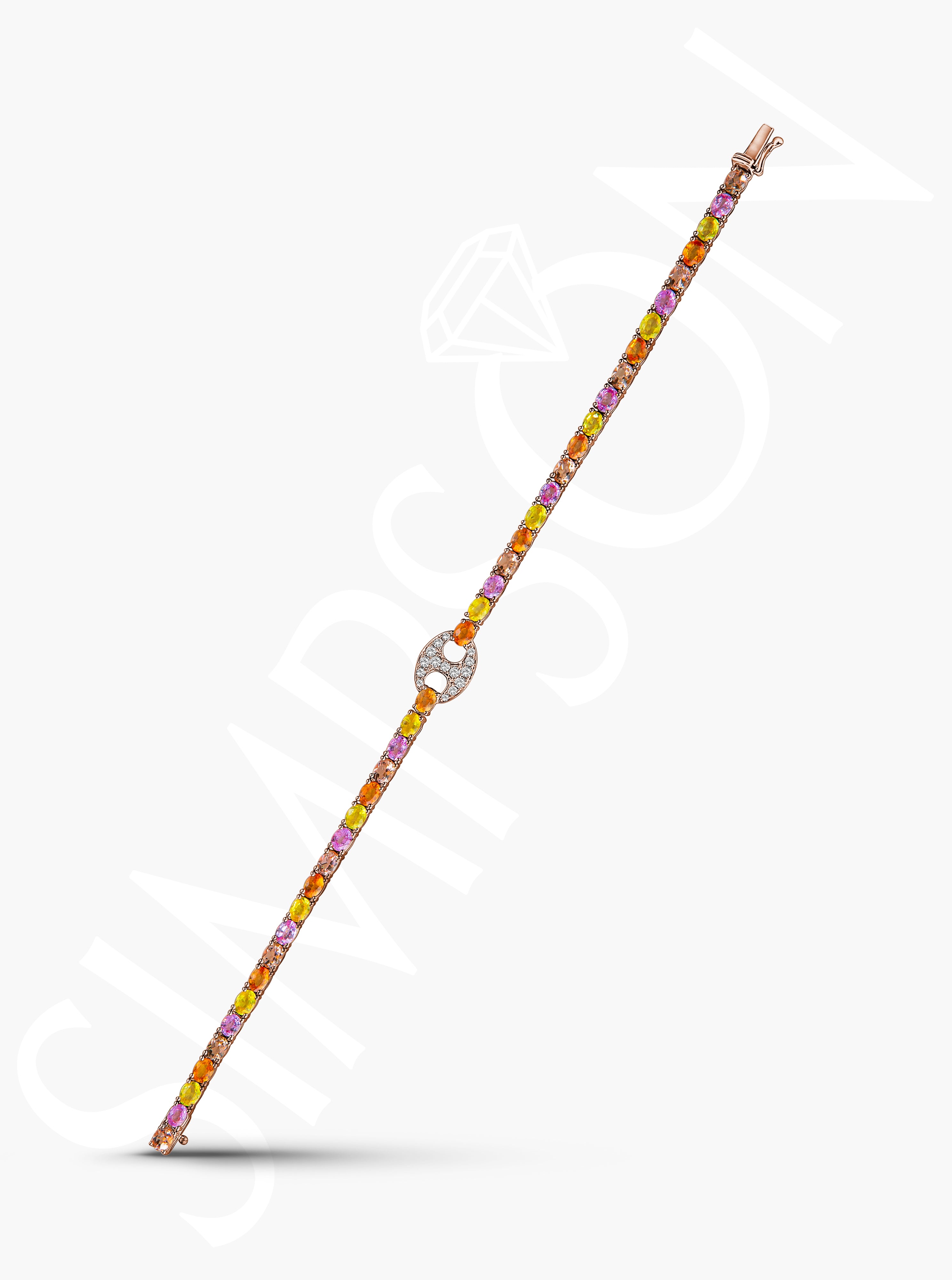 Multi-Color Sapphire Bracelet with Diamond Link