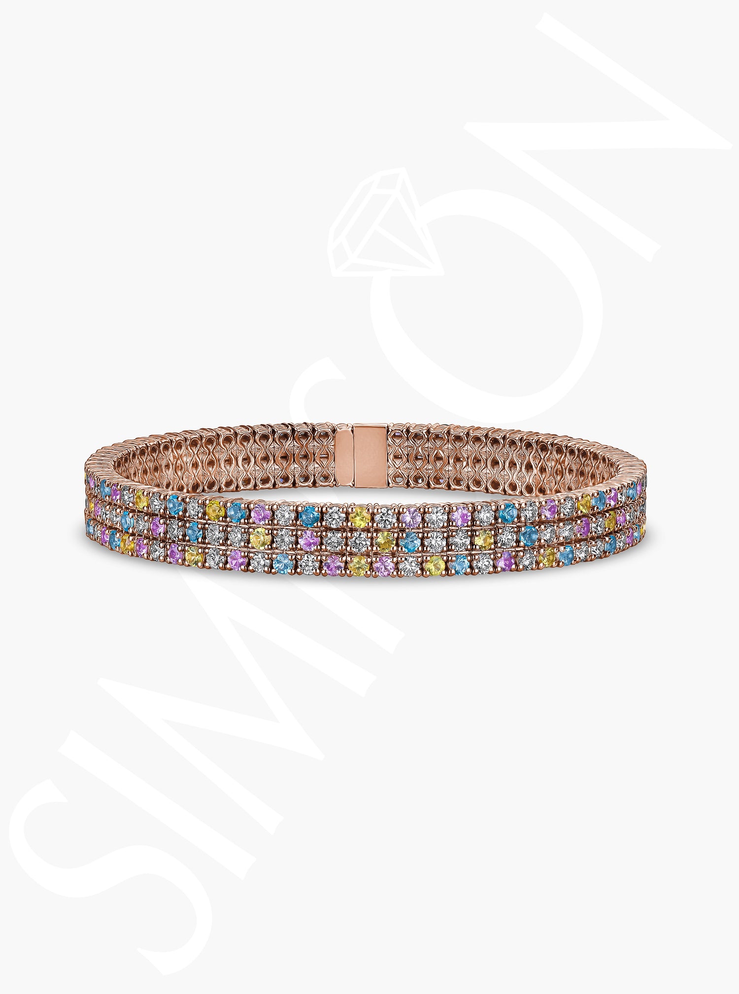 Blue Topaz and Yellow and Pink Sapphire Stretch Bracelet with Diamonds