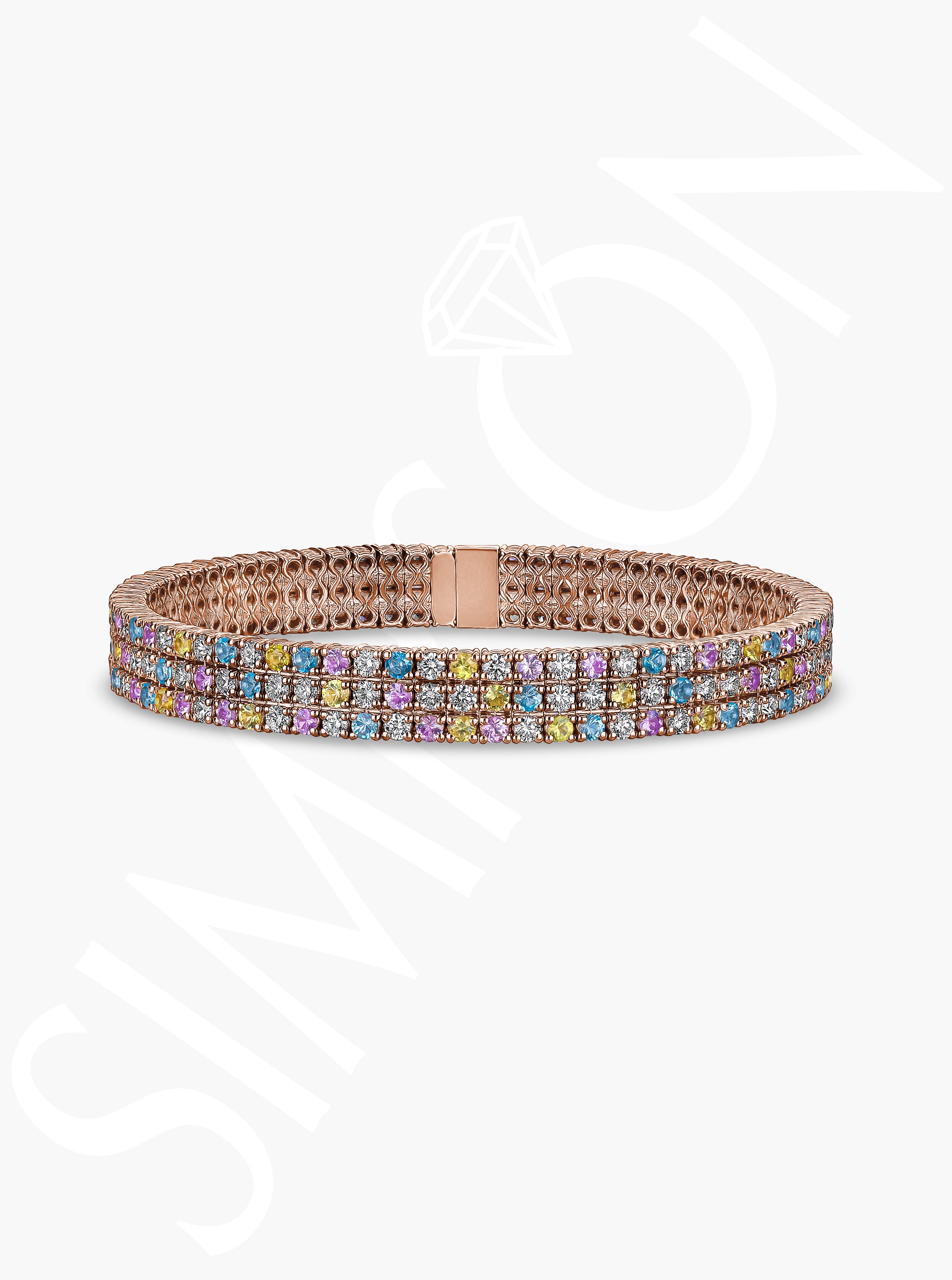 Blue Topaz and Yellow and Pink Sapphire Stretch Bracelet with Diamonds