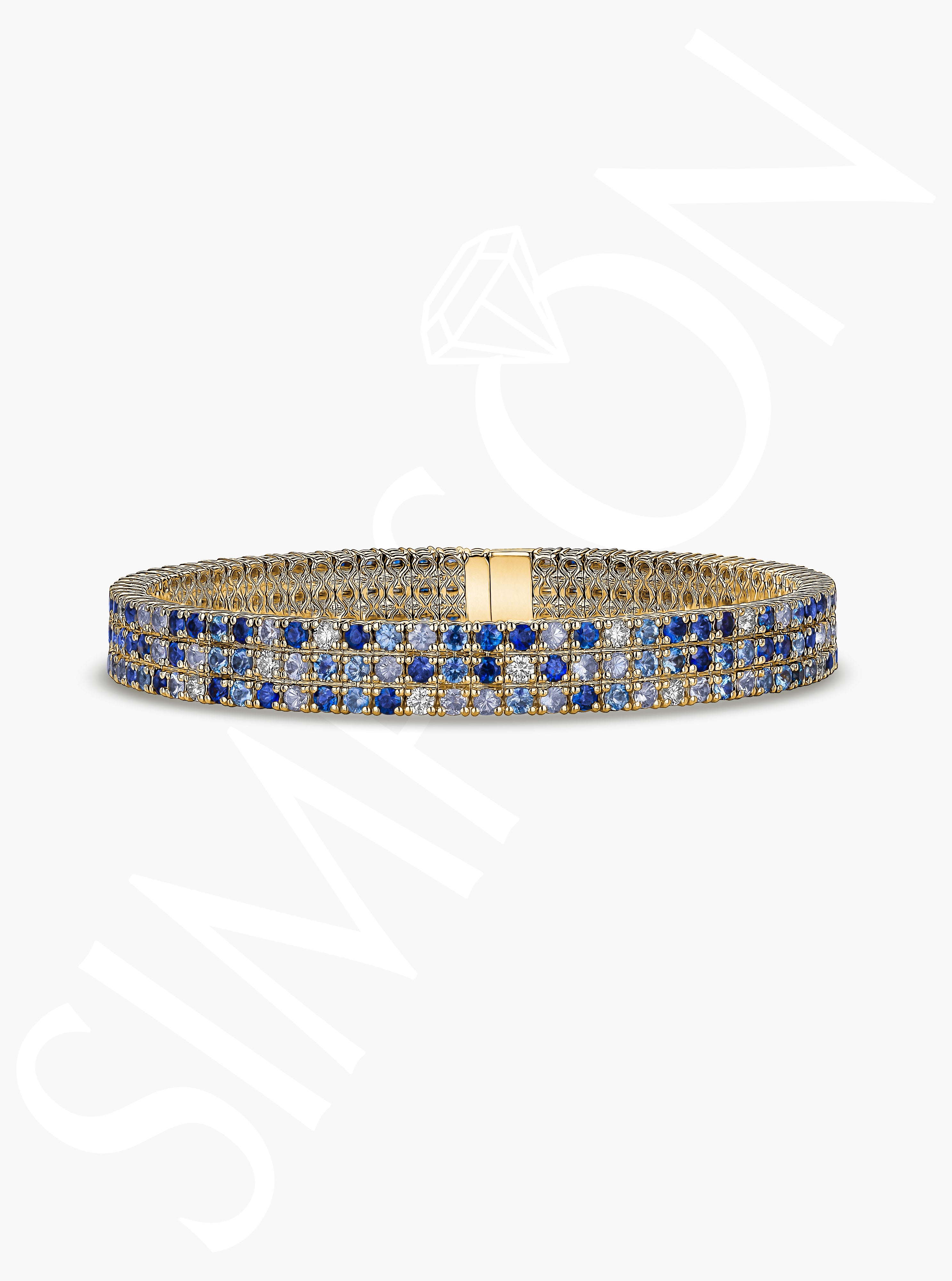 Light And Dark Blue Sapphire Stretch Bracelet With Diamonds