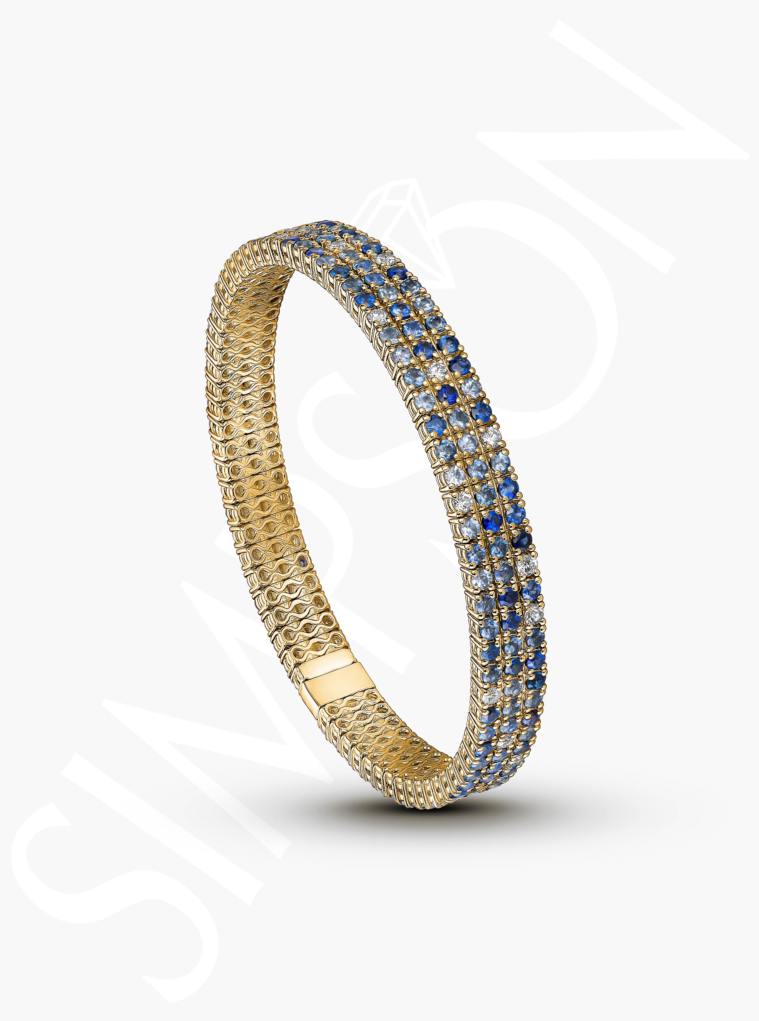 Light And Dark Blue Sapphire Stretch Bracelet With Diamonds
