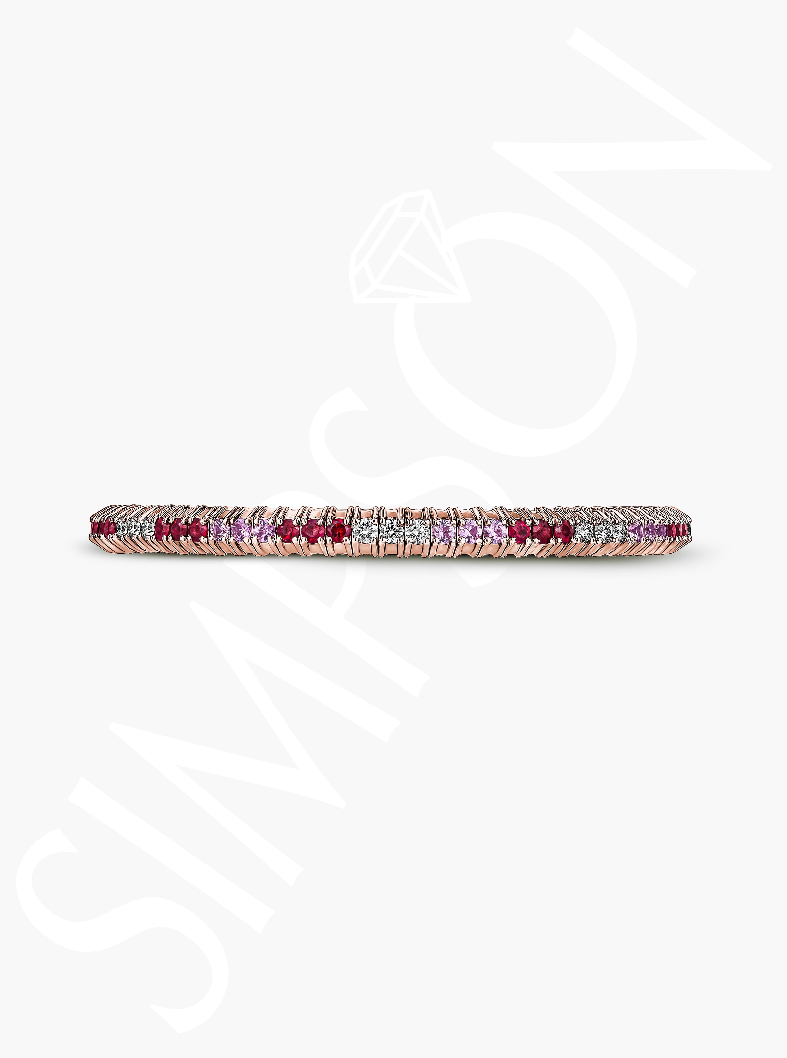 Ruby and Light Pink Sapphire Stretch Bracelet with Diamonds