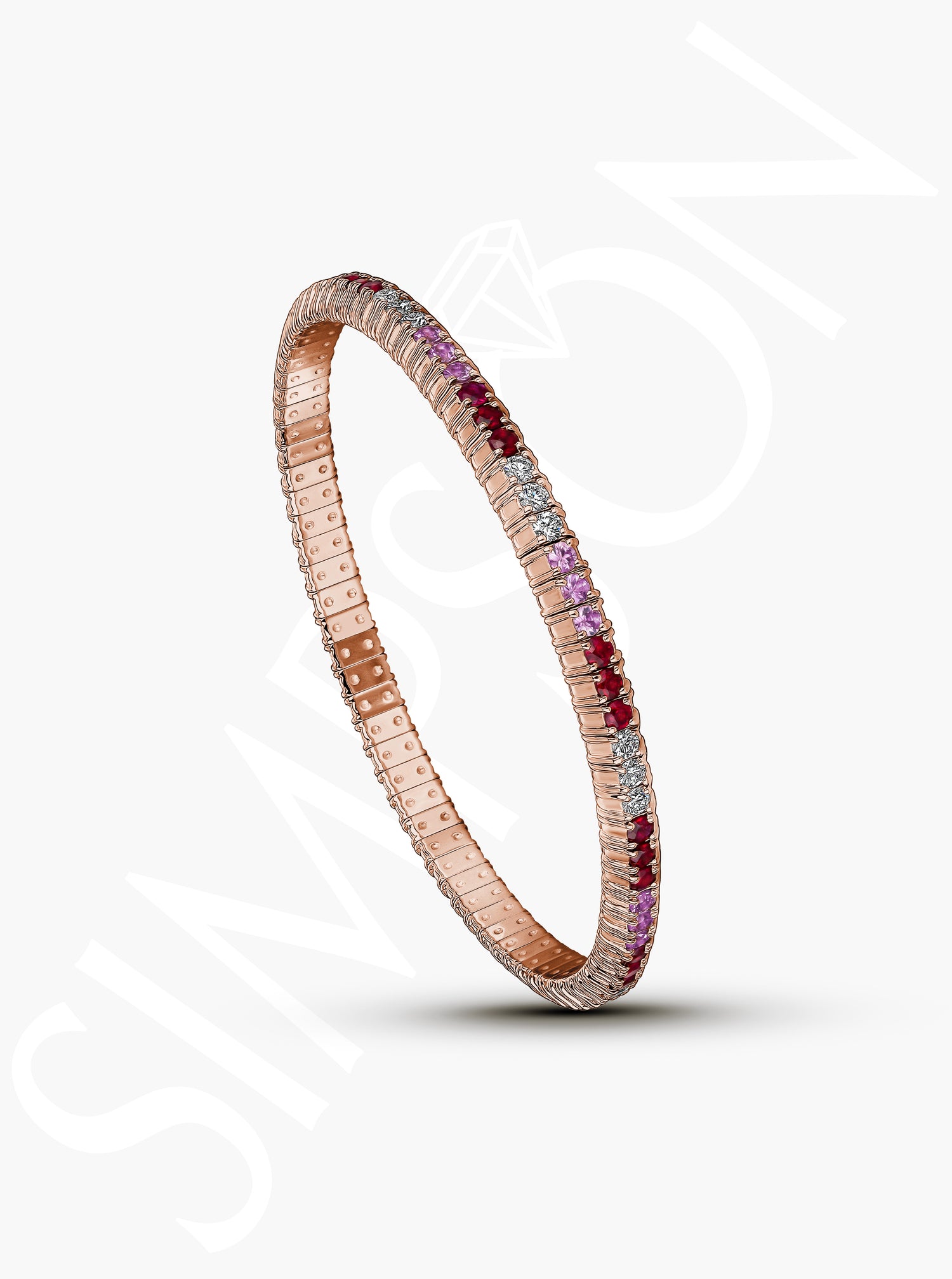Ruby and Light Pink Sapphire Stretch Bracelet with Diamonds