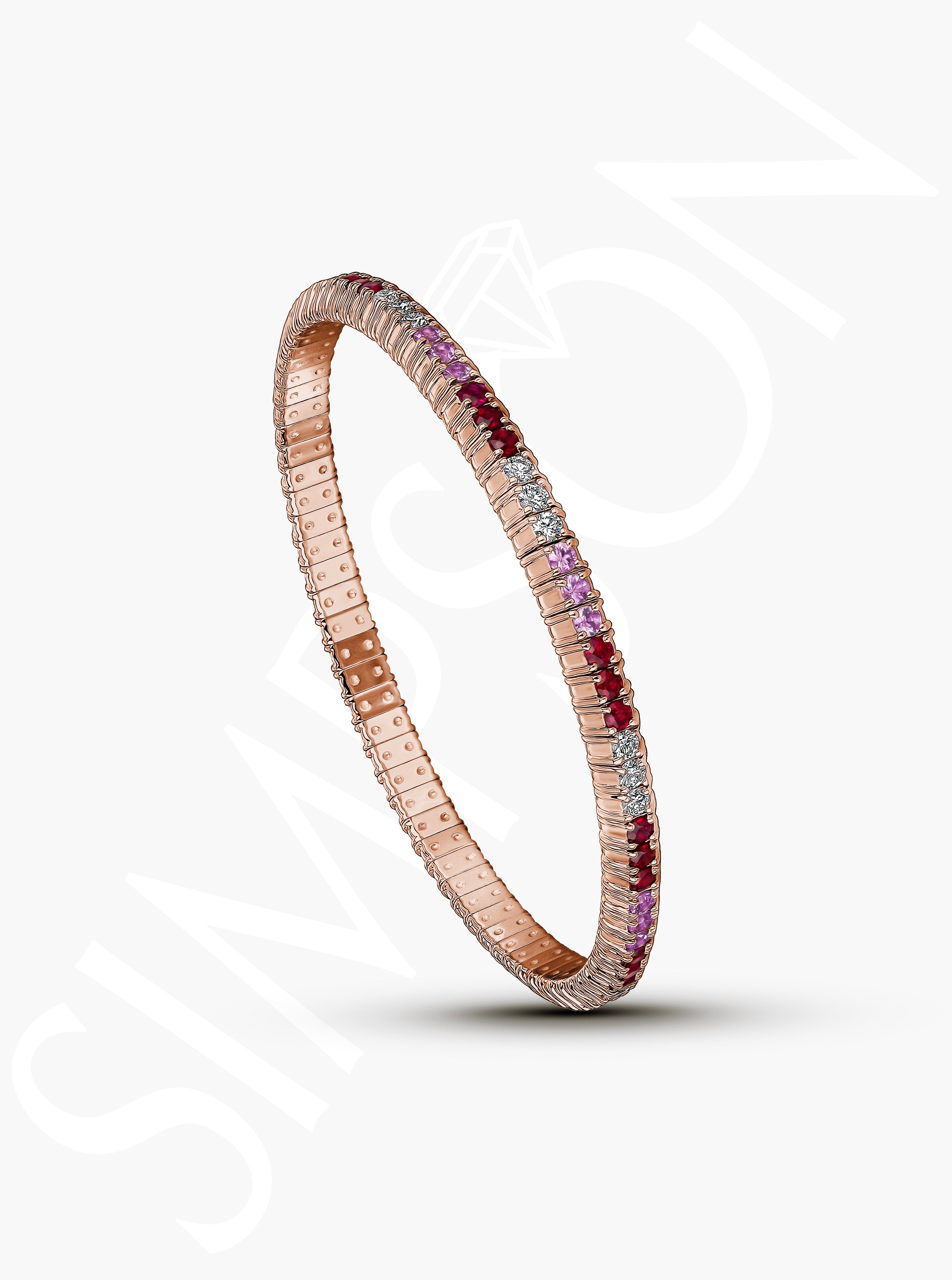 Ruby and Light Pink Sapphire Stretch Bracelet with Diamonds