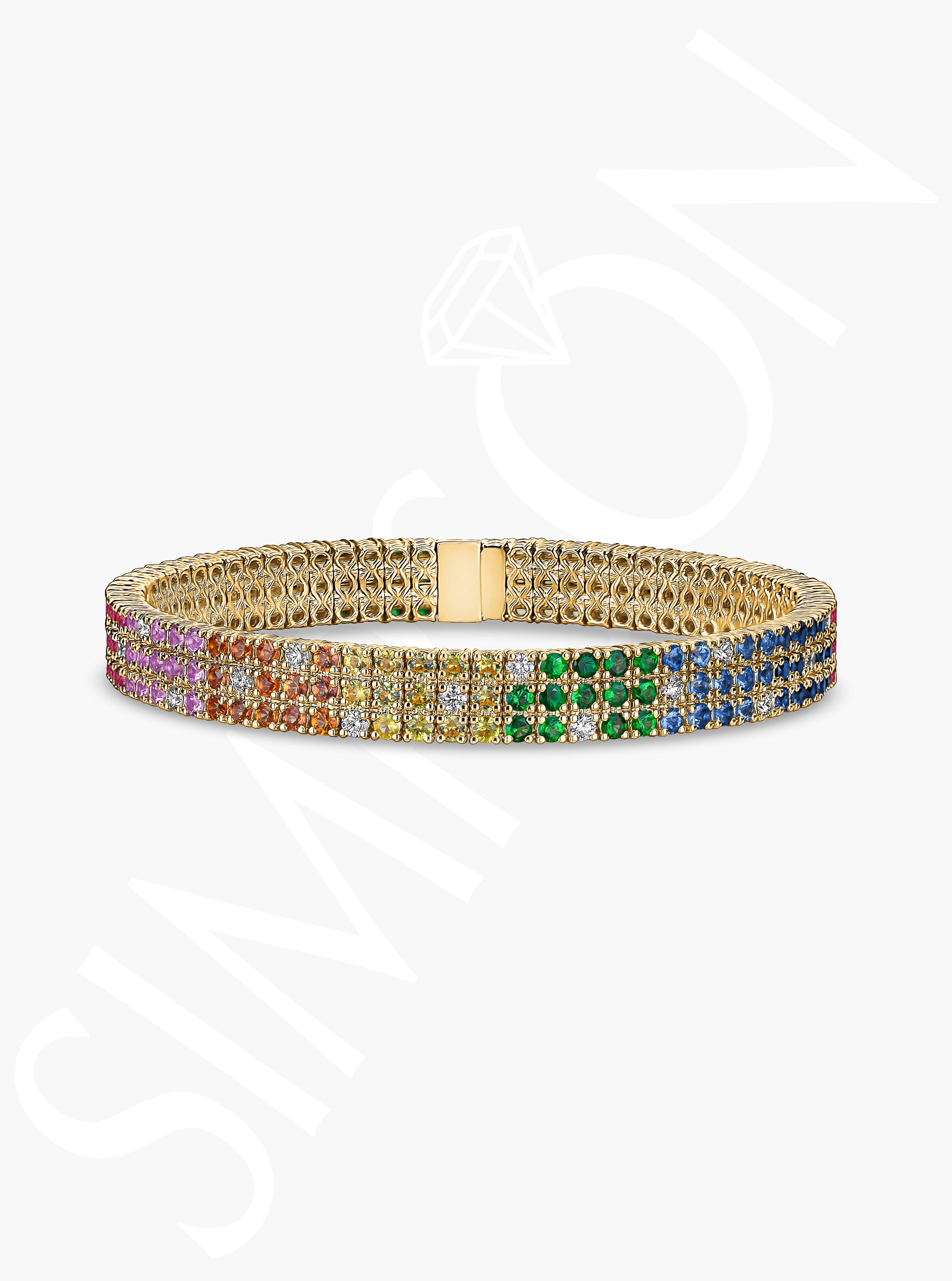 Rainbow Gemstone Stretch Bracelet with Diamonds