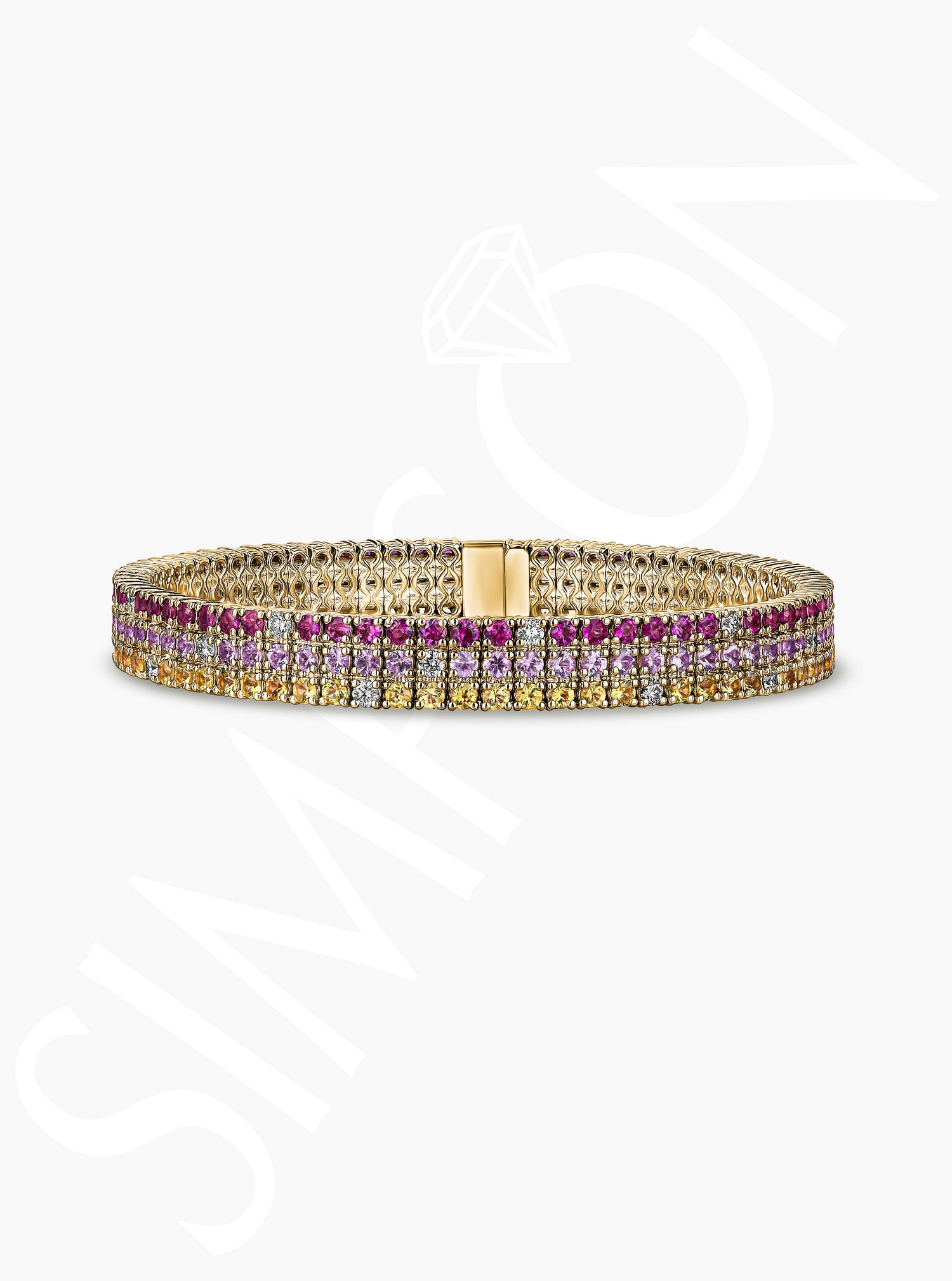 Pink and Yellow Sapphire Stretch Bracelet with Diamonds