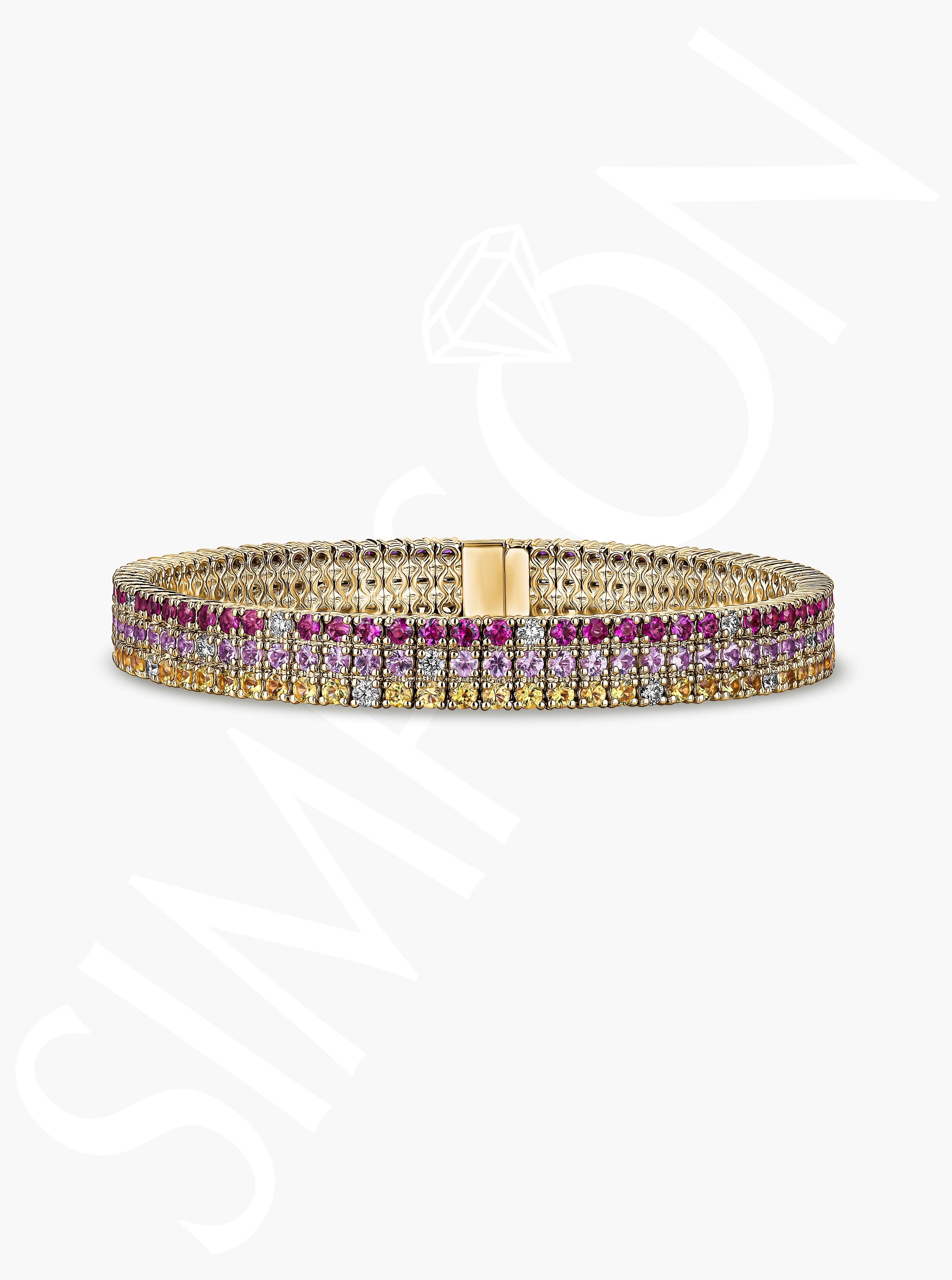 Pink and Yellow Sapphire Stretch Bracelet with Diamonds