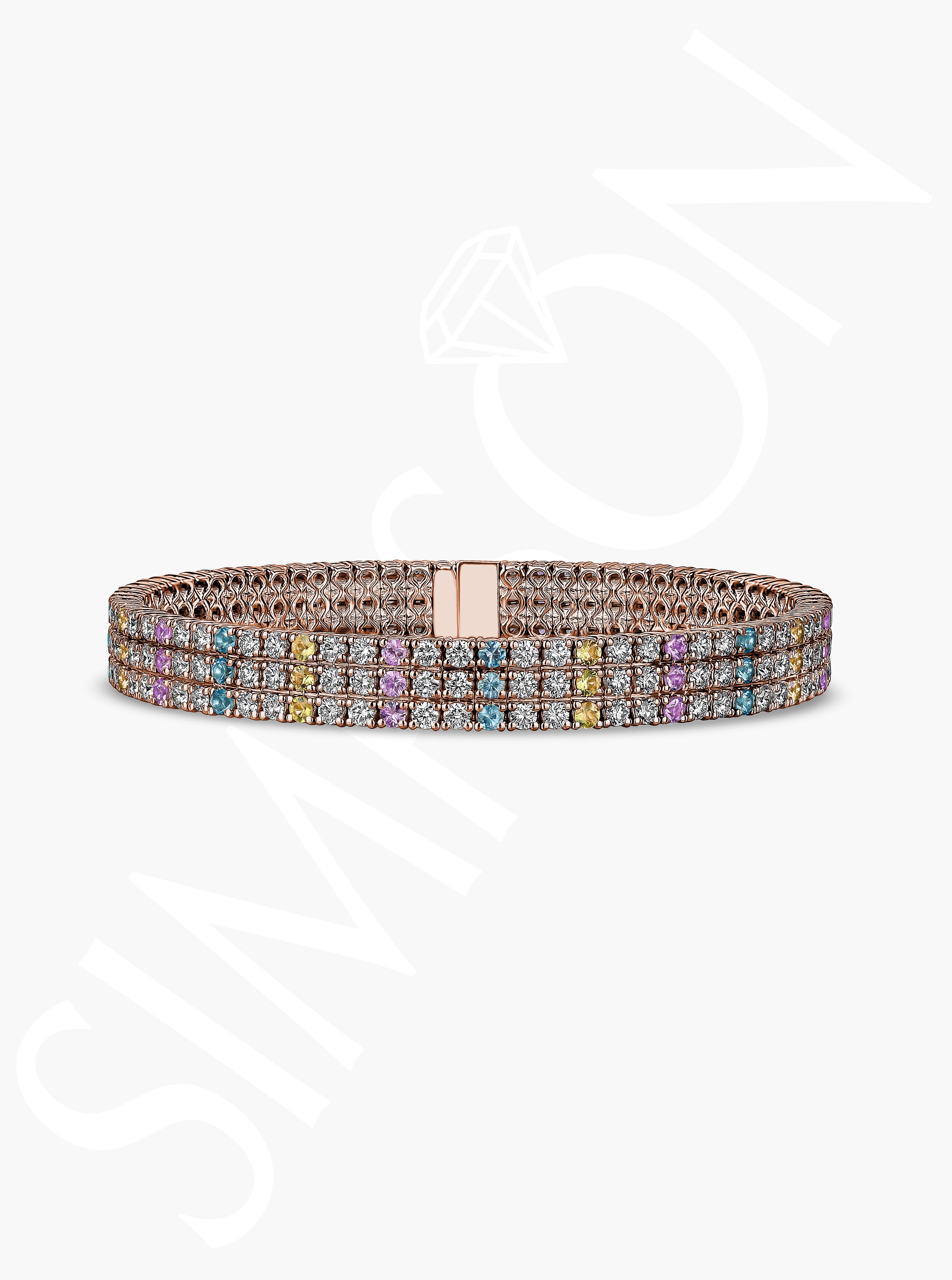 Yellow and Pink Sapphire and Blue Topaz Stretch Bracelet with Diamonds