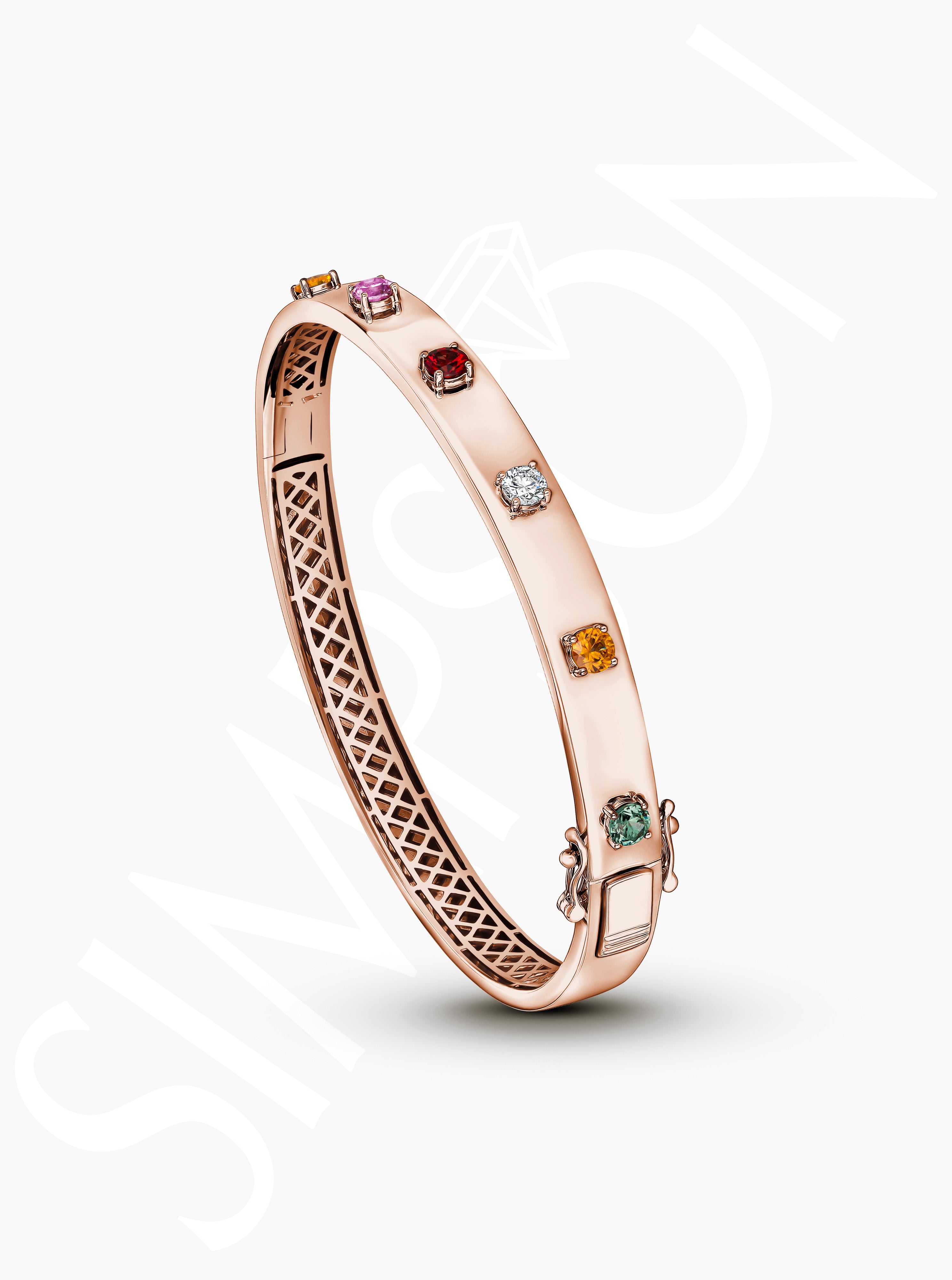 Multi-Color Sapphire and Diamond Bangle