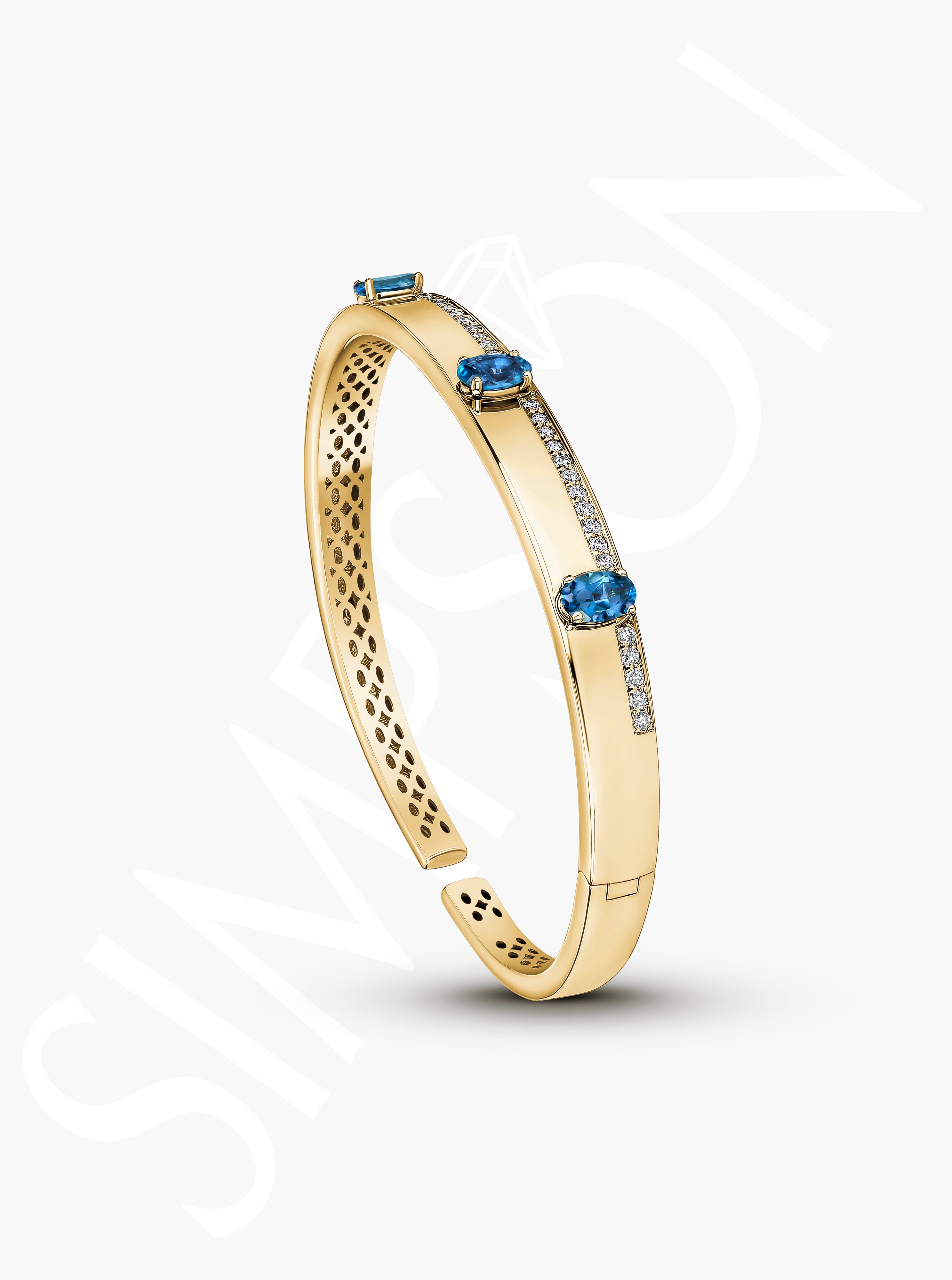 Apatite and Diamond Gold Bangle