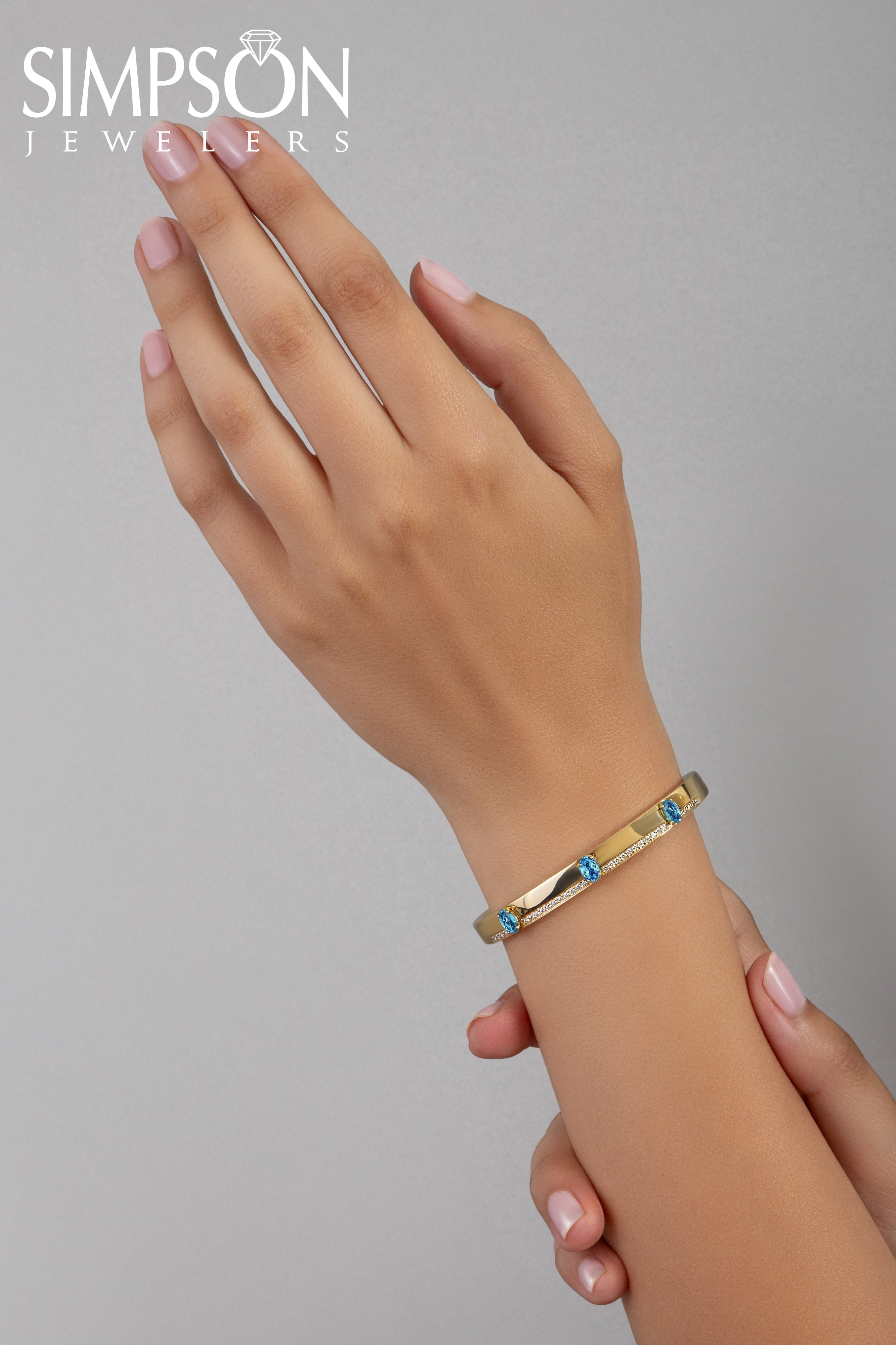 Apatite and Diamond Gold Bangle