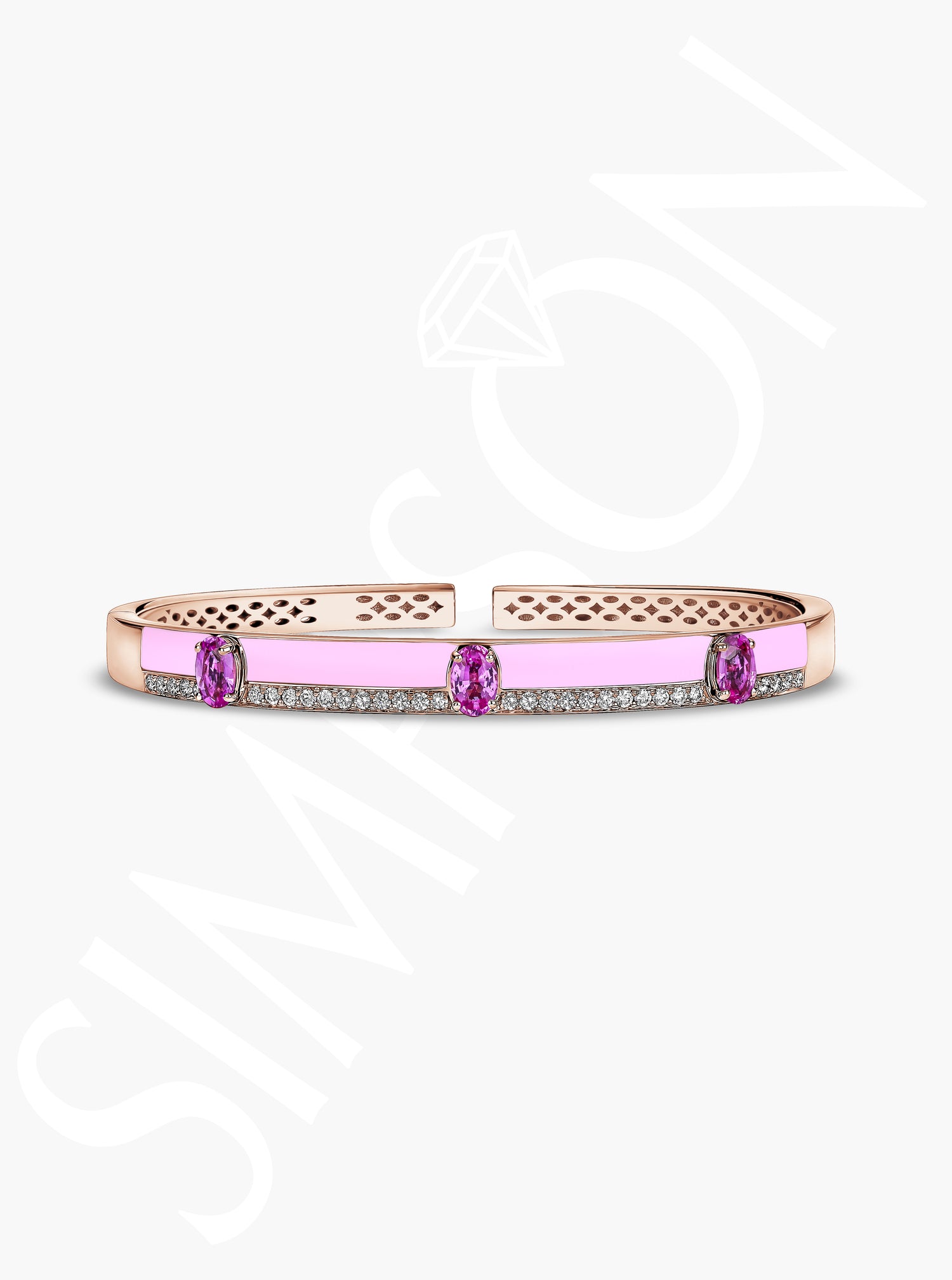 Pink Sapphire and Diamond Gold Bangle