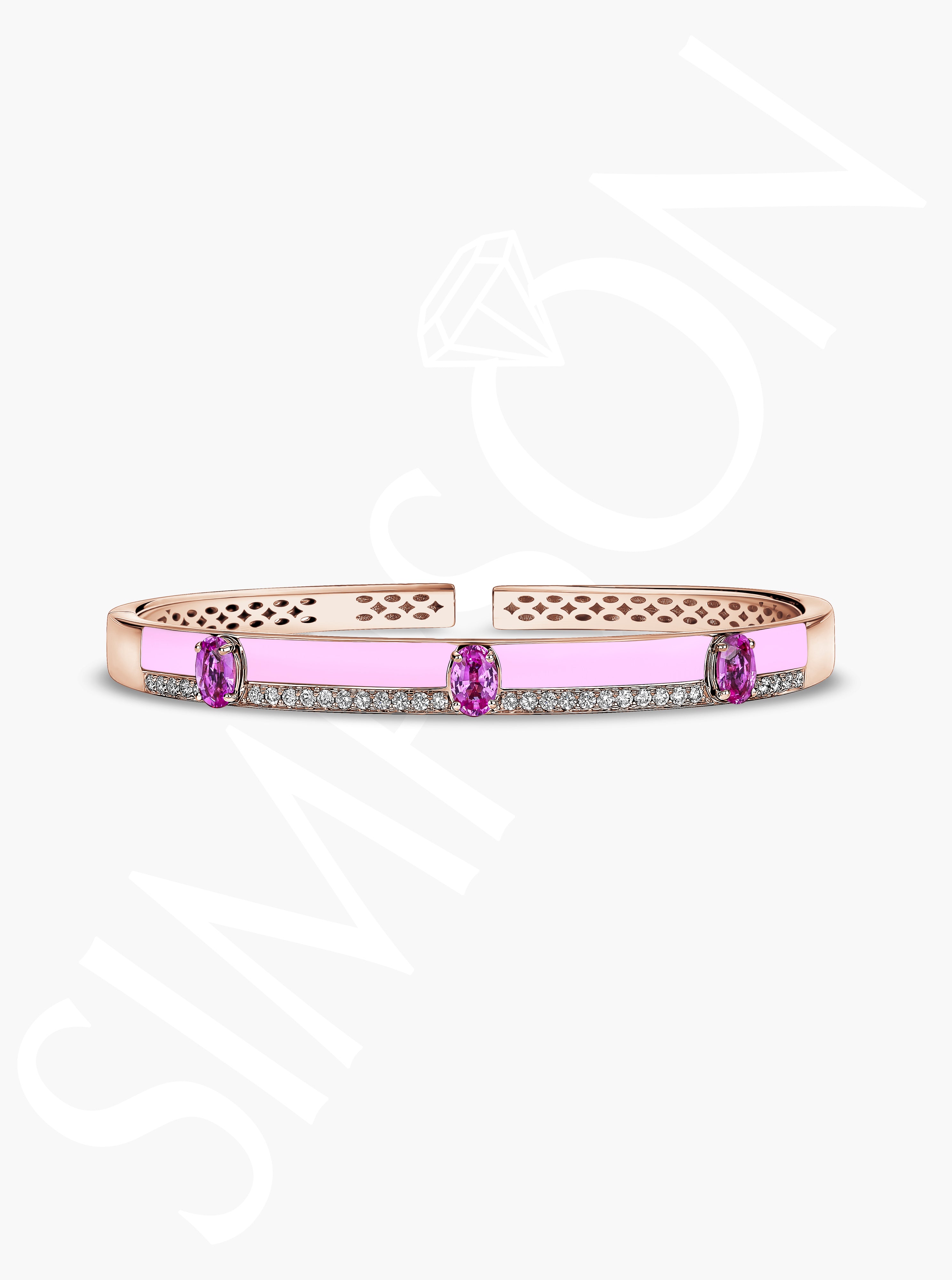 Pink Sapphire and Diamond Gold Bangle