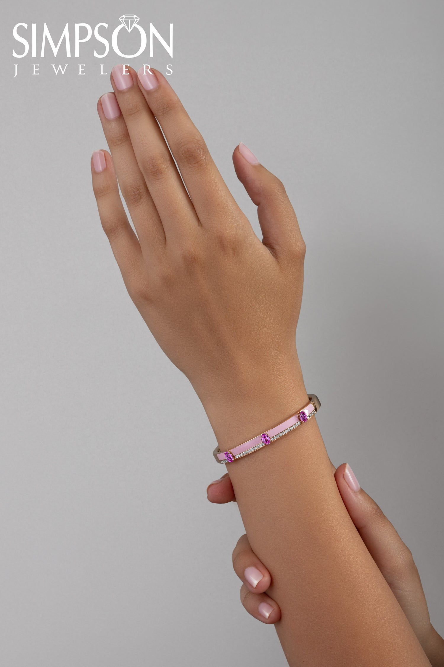 Pink Sapphire and Diamond Gold Bangle