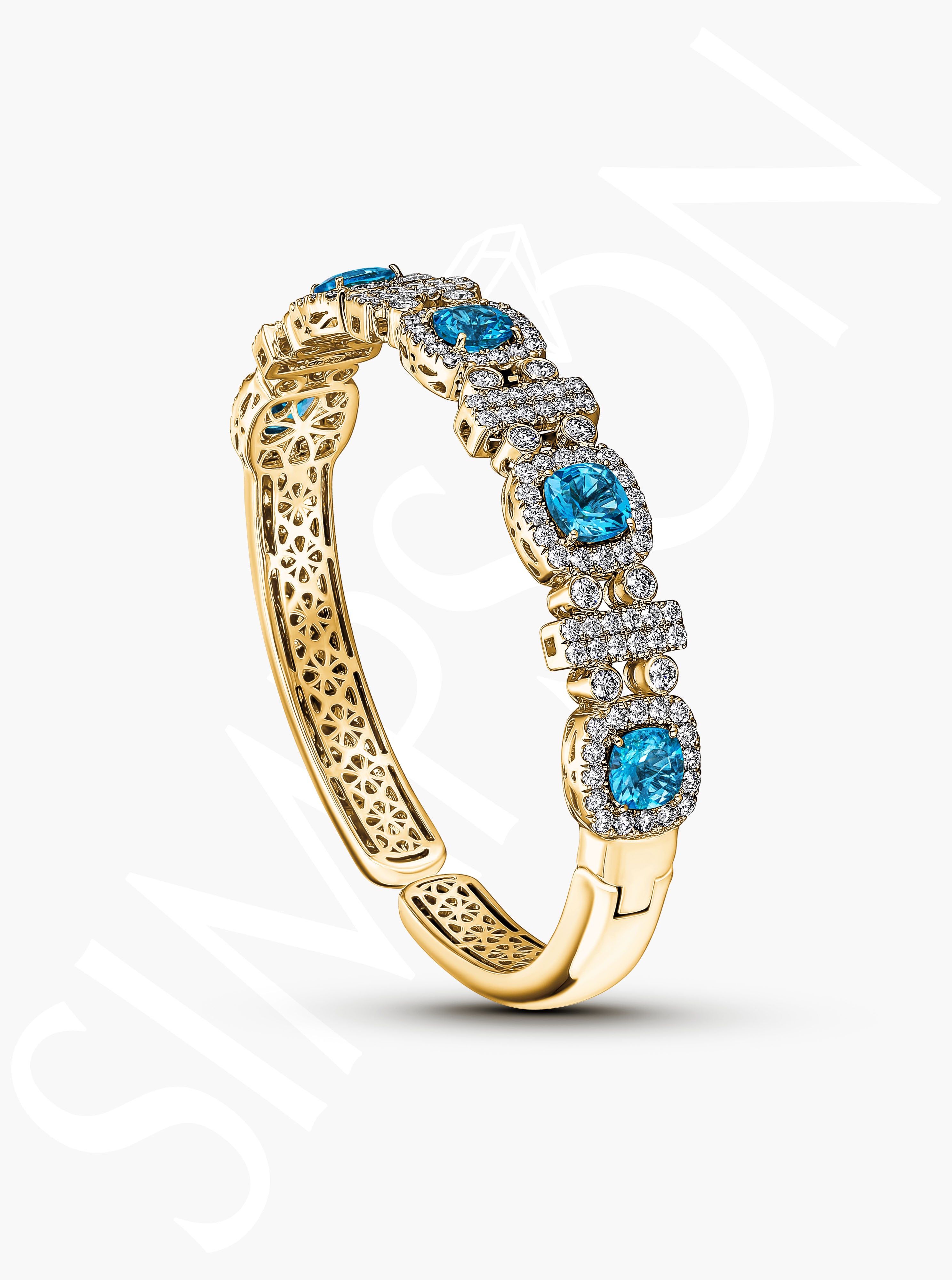 Apatite and Diamond Halo Bangle