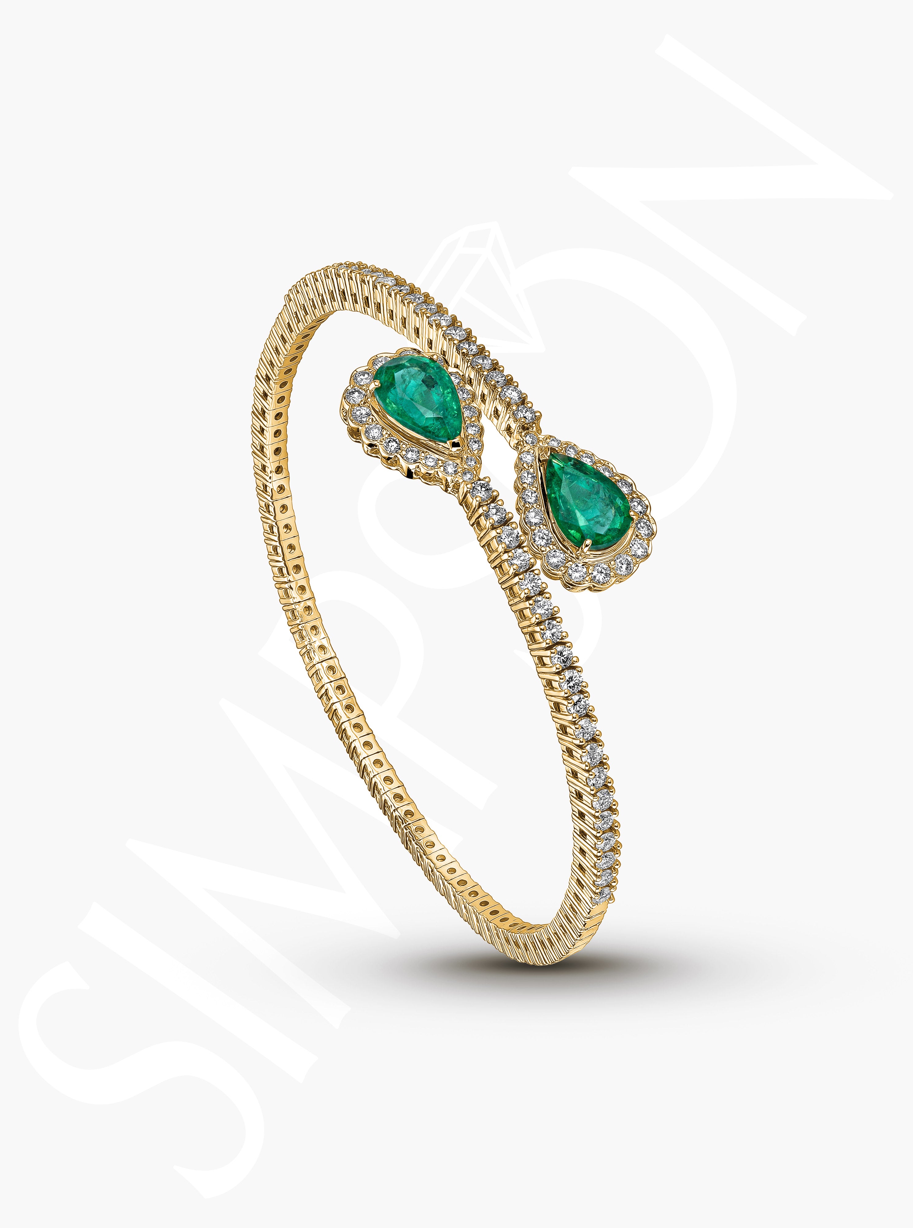 Pear-Shaped Emerald And Diamond Bangle