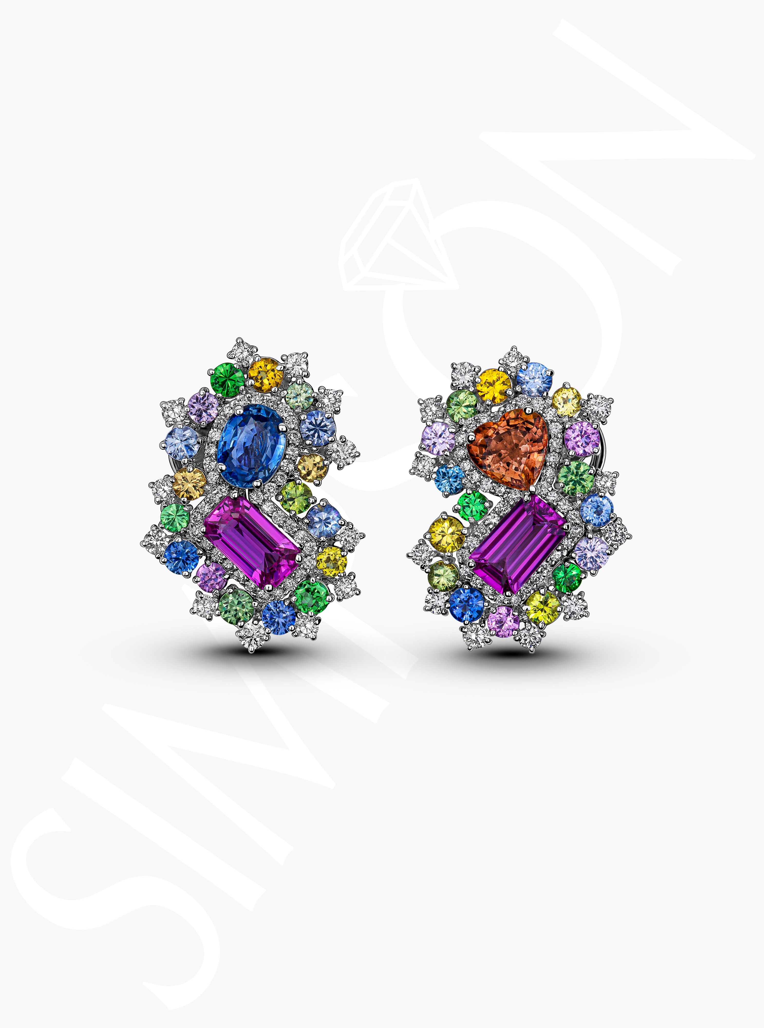 Multi-Color Sapphire and Diamond Earrings