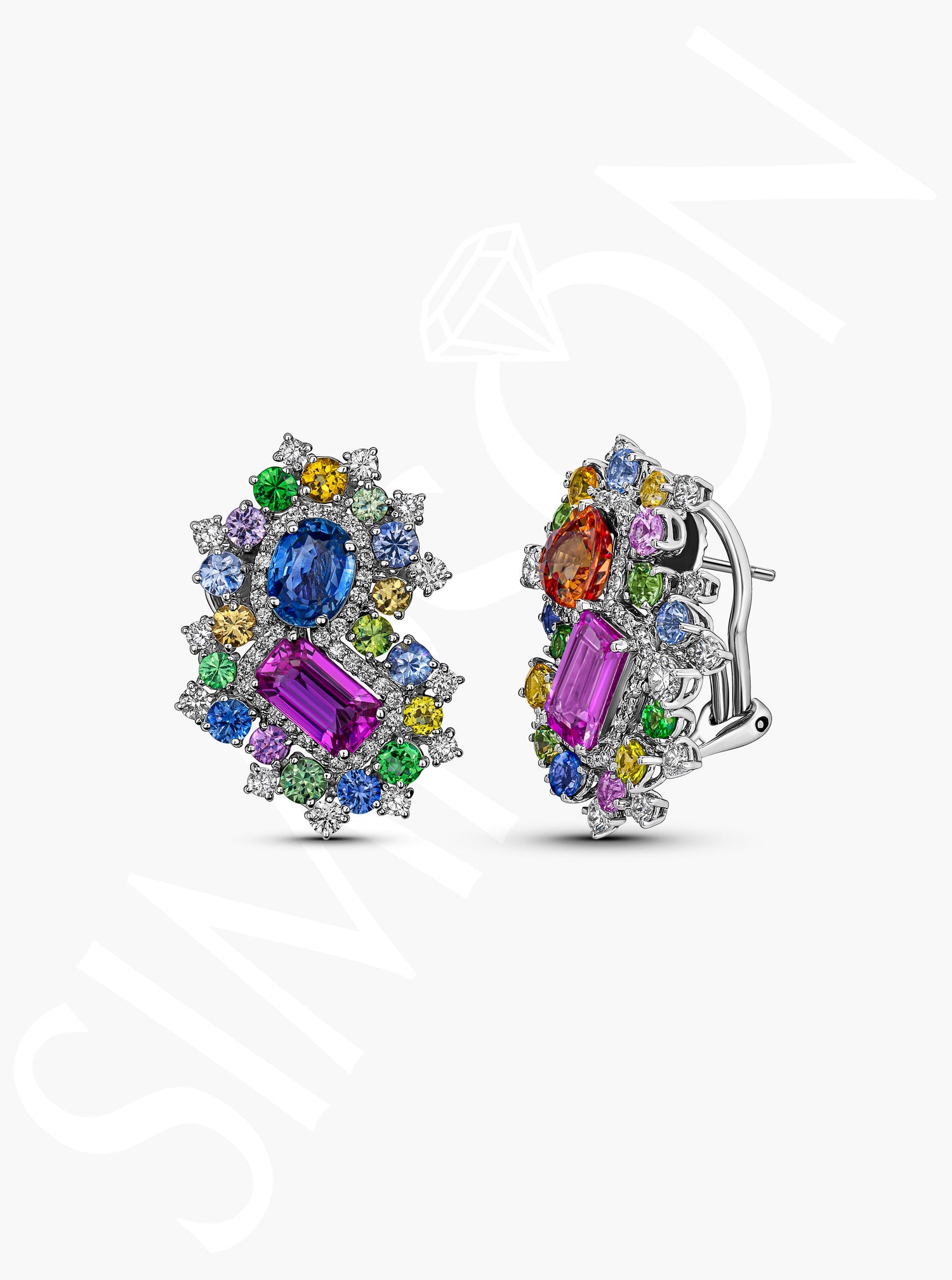Multi-Color Sapphire and Diamond Earrings