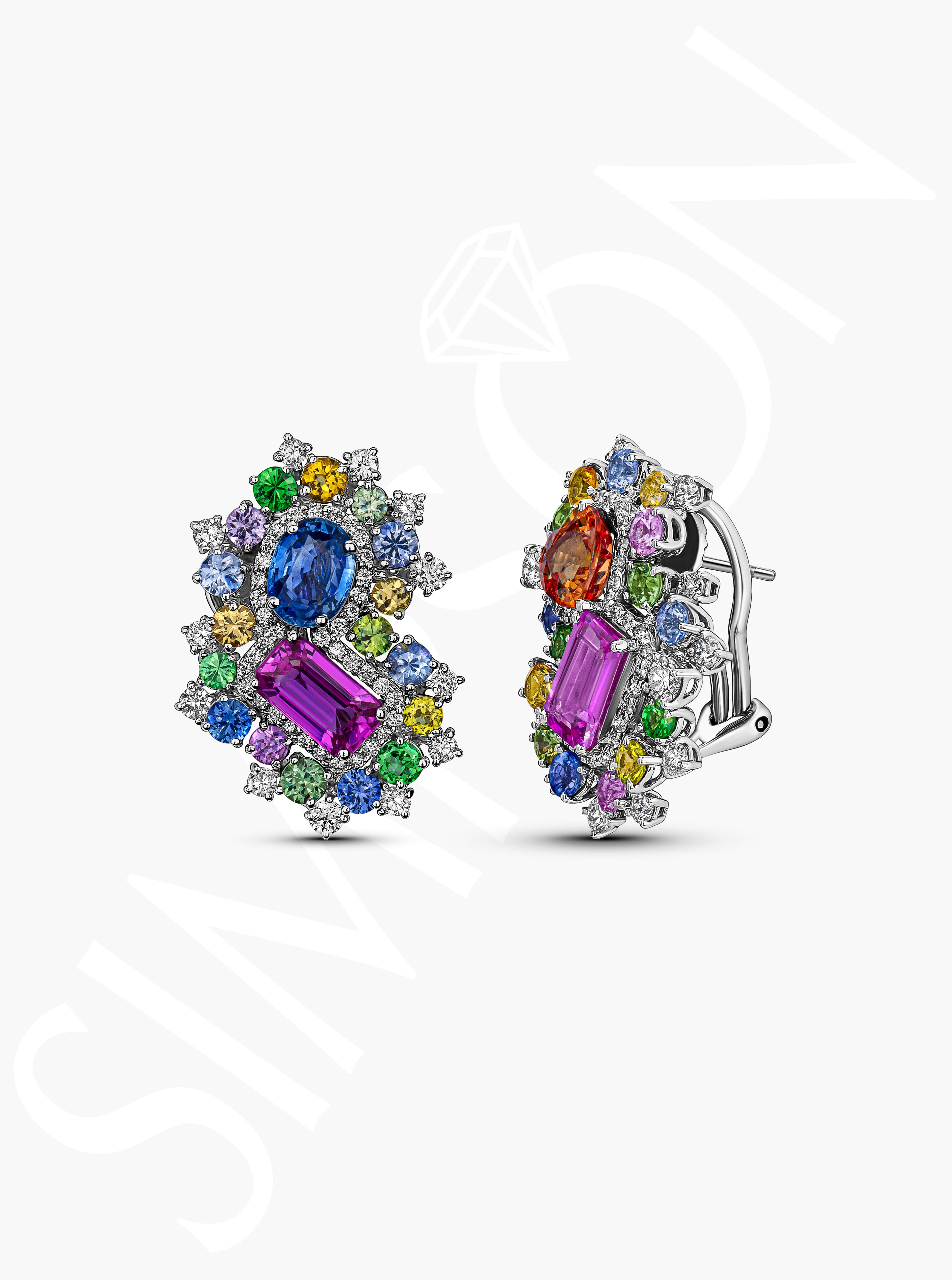 Multi-Color Sapphire and Diamond Earrings