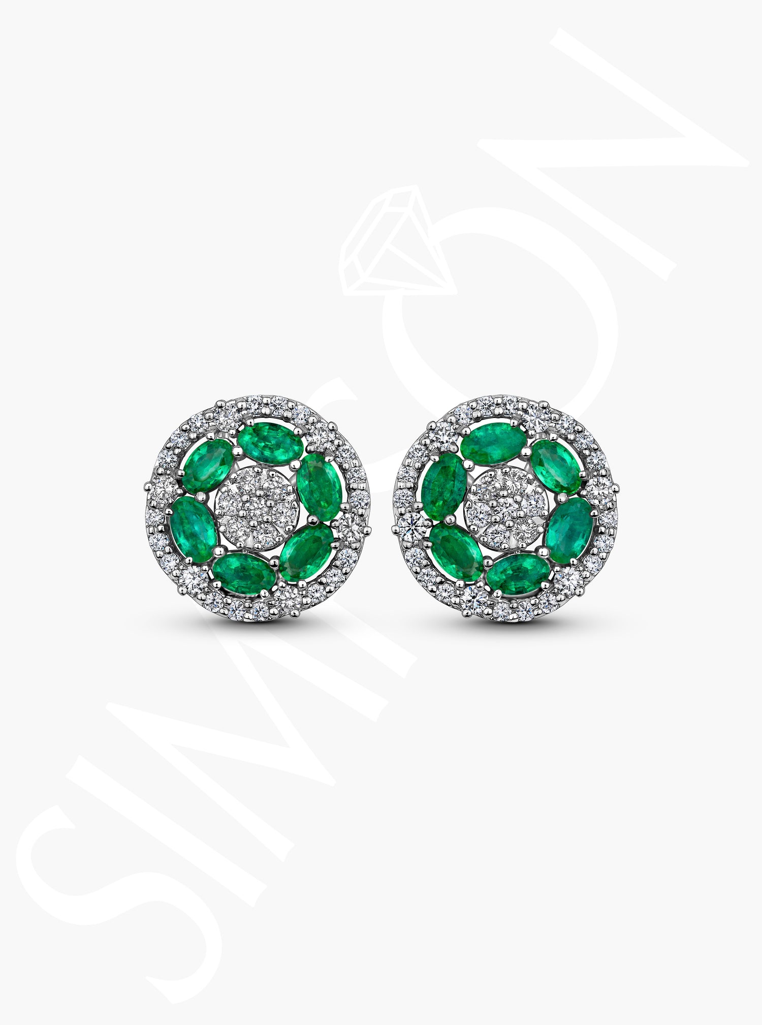Emerald And Diamond Cluster Stud Earrings