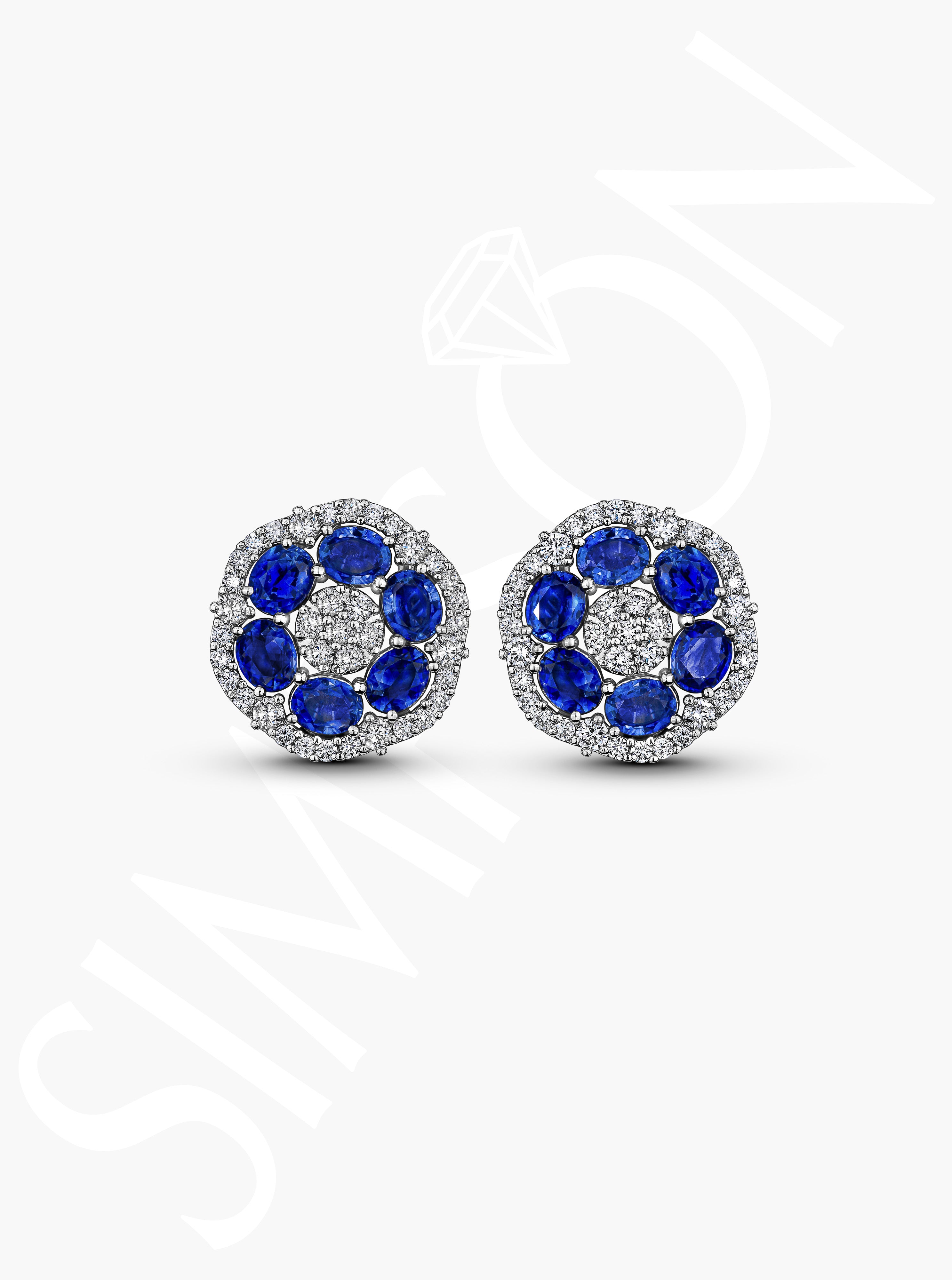 Sapphire And Diamond Cluster Stud Earrings