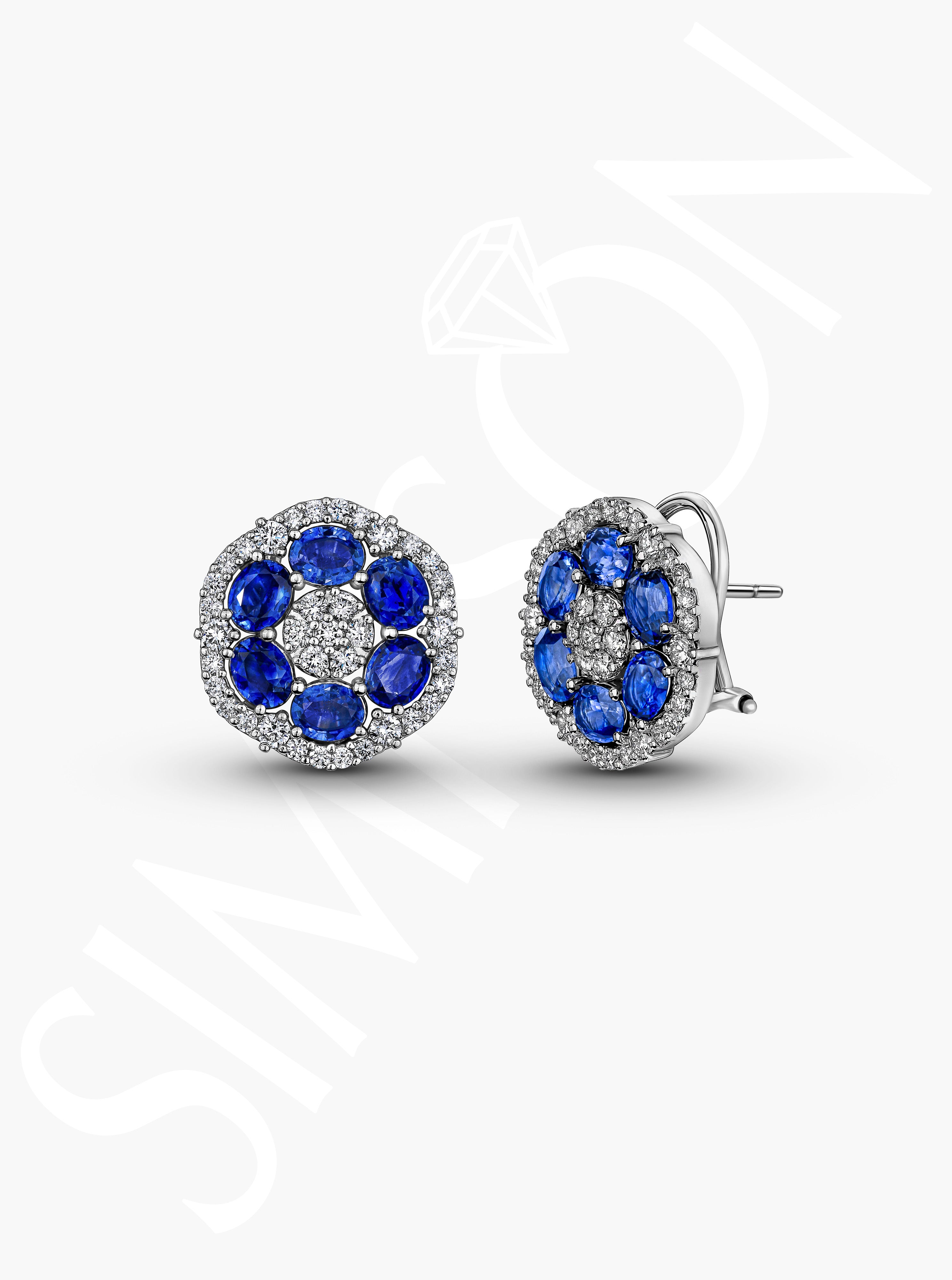 Sapphire And Diamond Cluster Stud Earrings