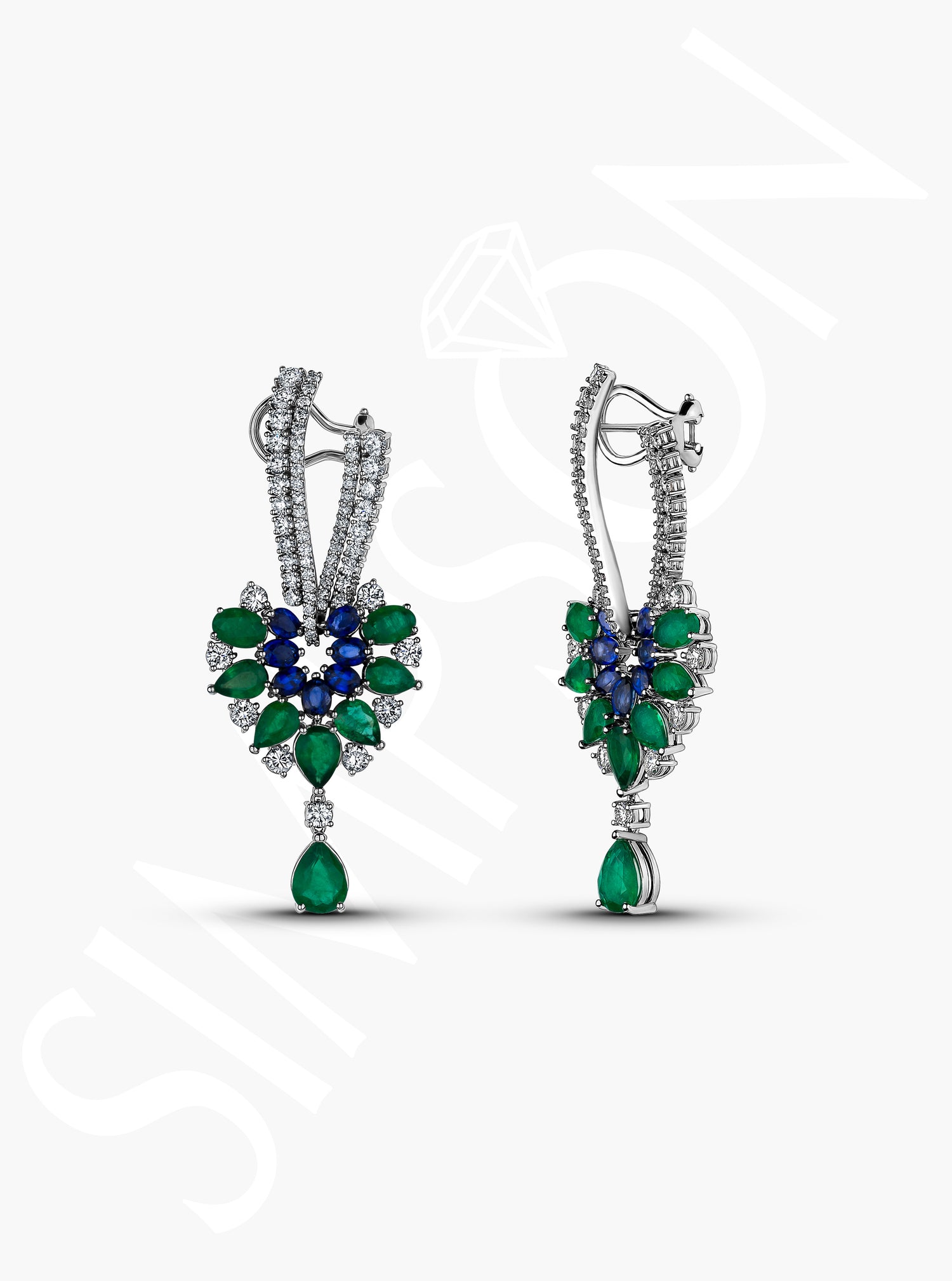 Emerald and Sapphire Diamond Earrings