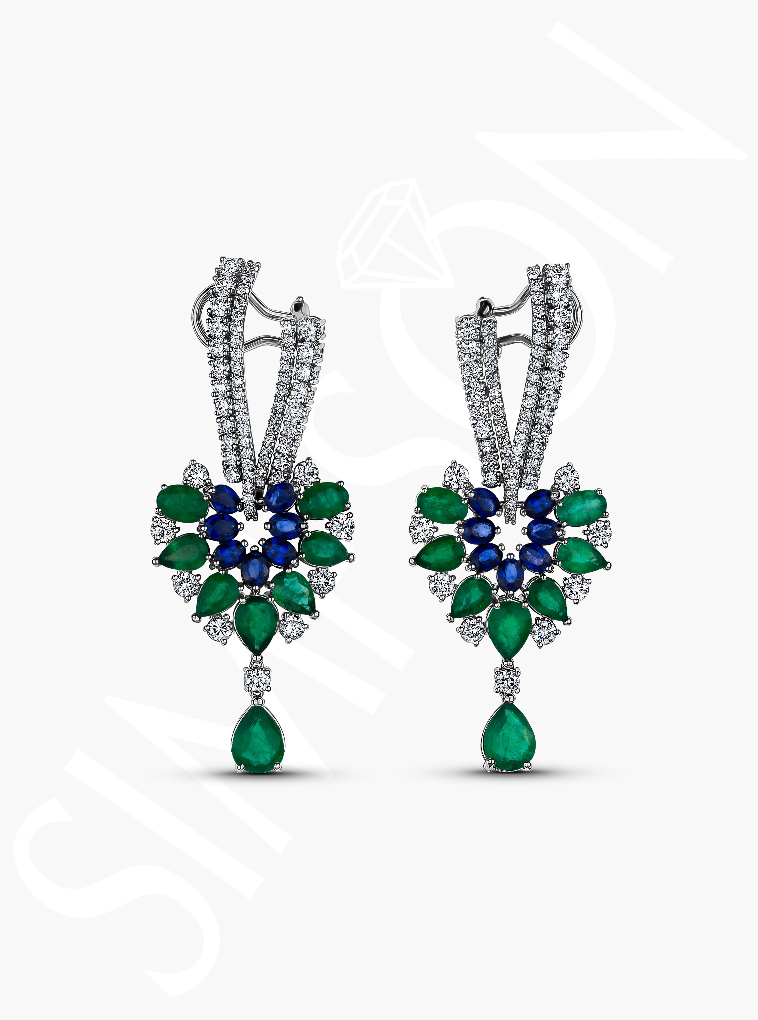 Emerald and Sapphire Diamond Earrings