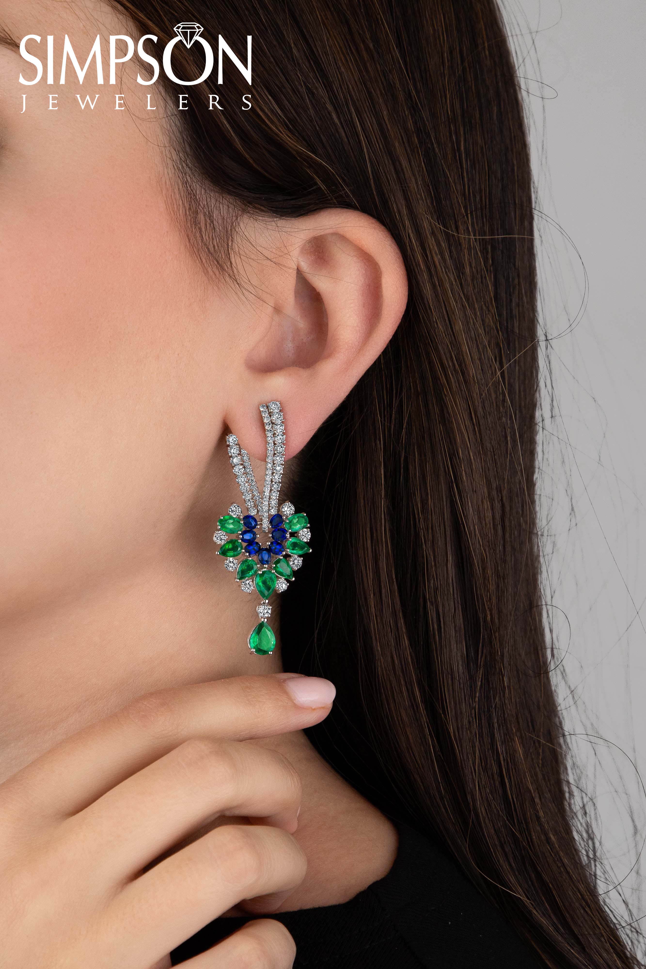 Emerald and Sapphire Diamond Earrings