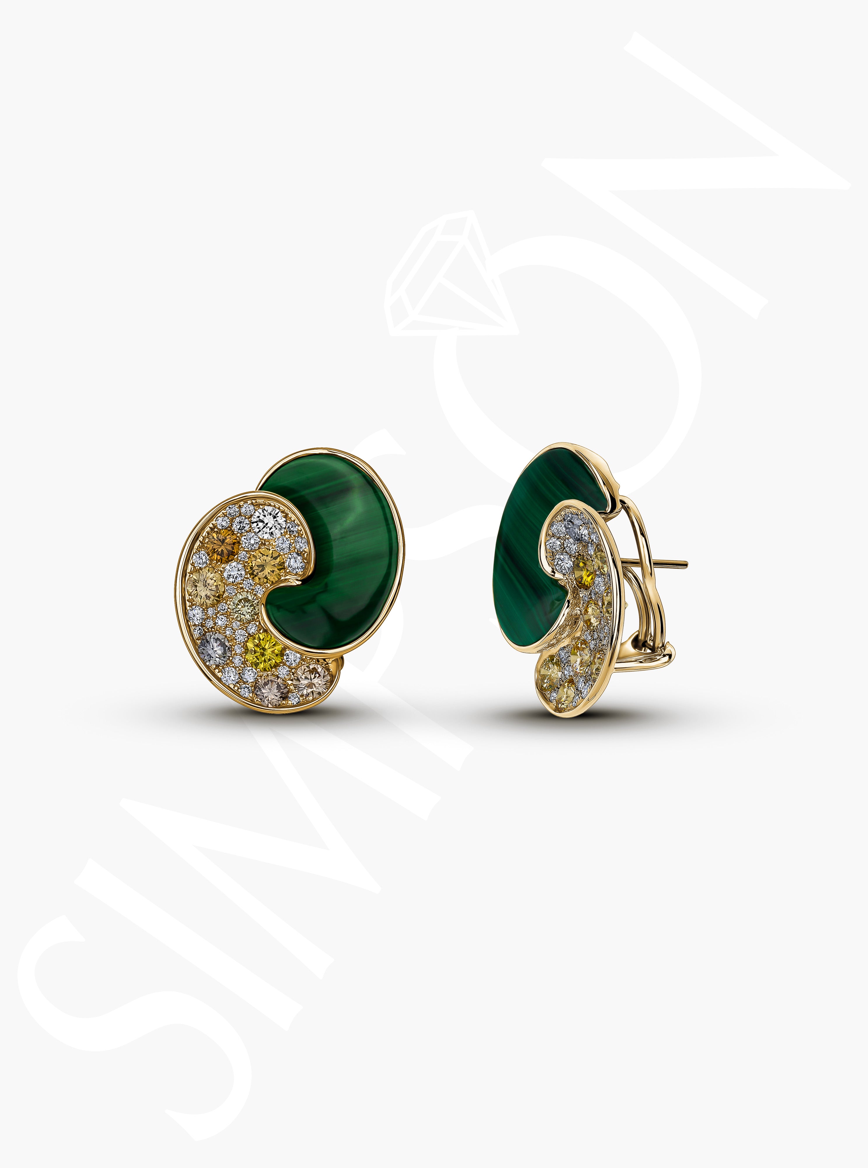 Malachite and Diamond Swirl Earrings
