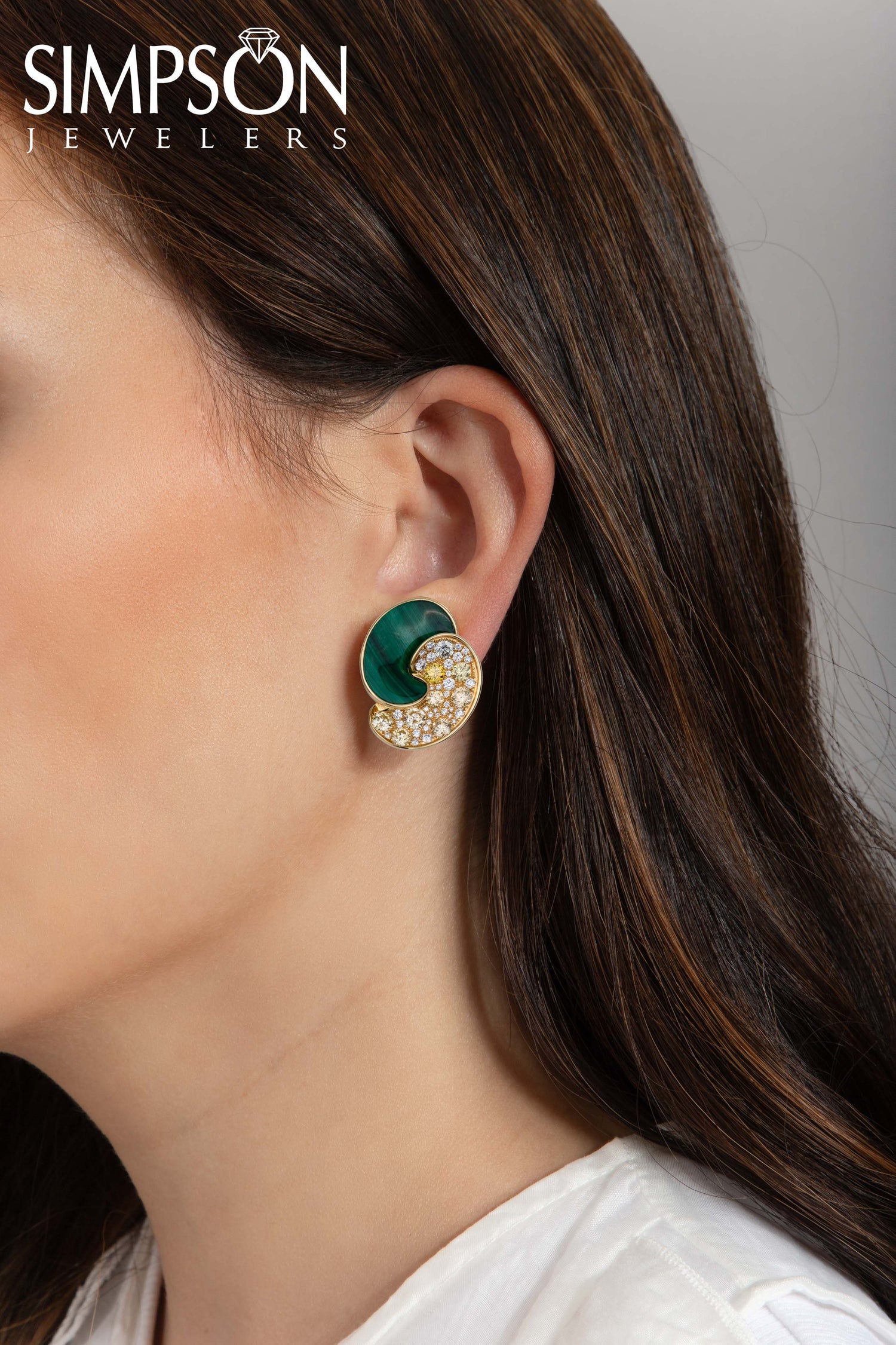 Malachite and Diamond Swirl Earrings