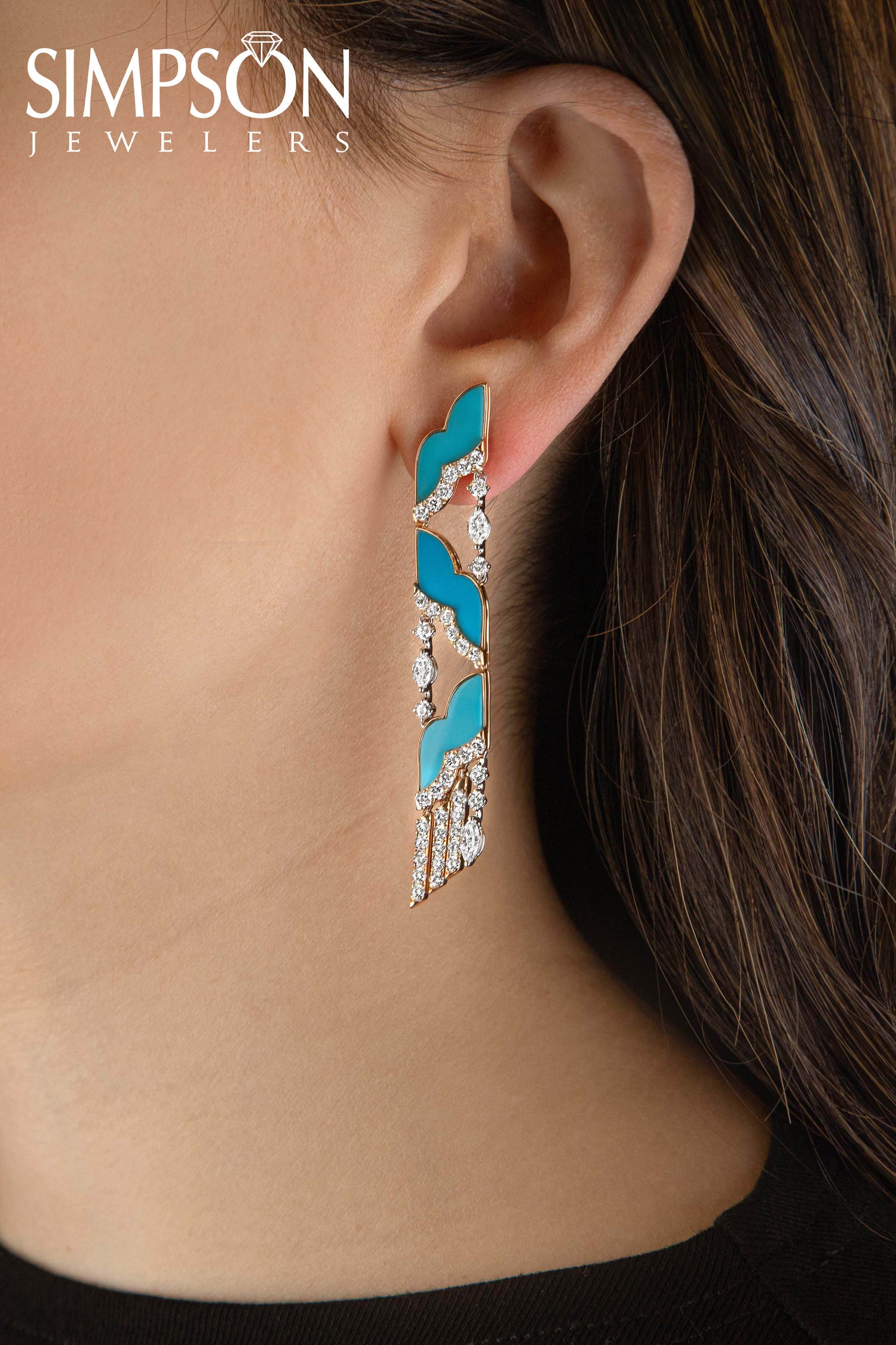 Turquoise Cascade Diamond Earrings