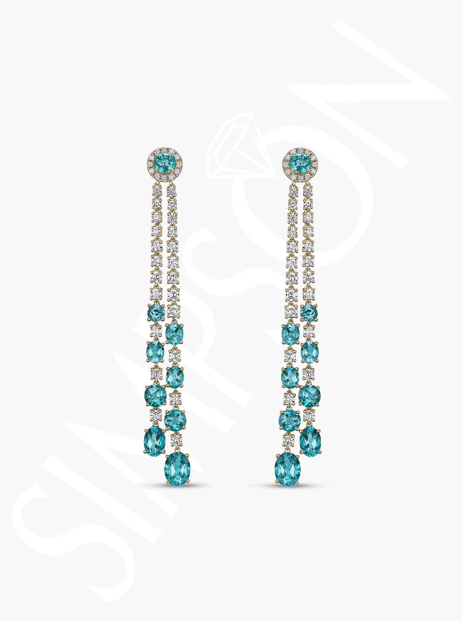 Blue Apatite and Diamond Earrings