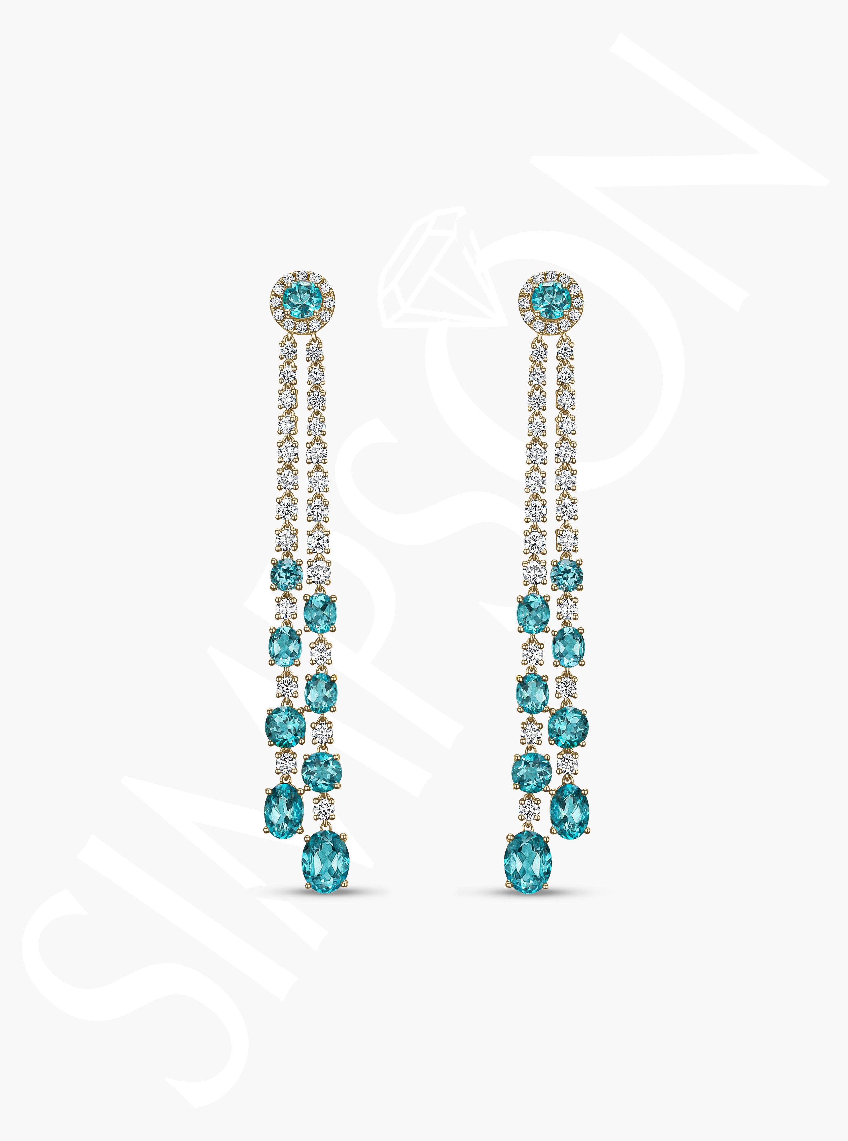 Blue Apatite and Diamond Earrings