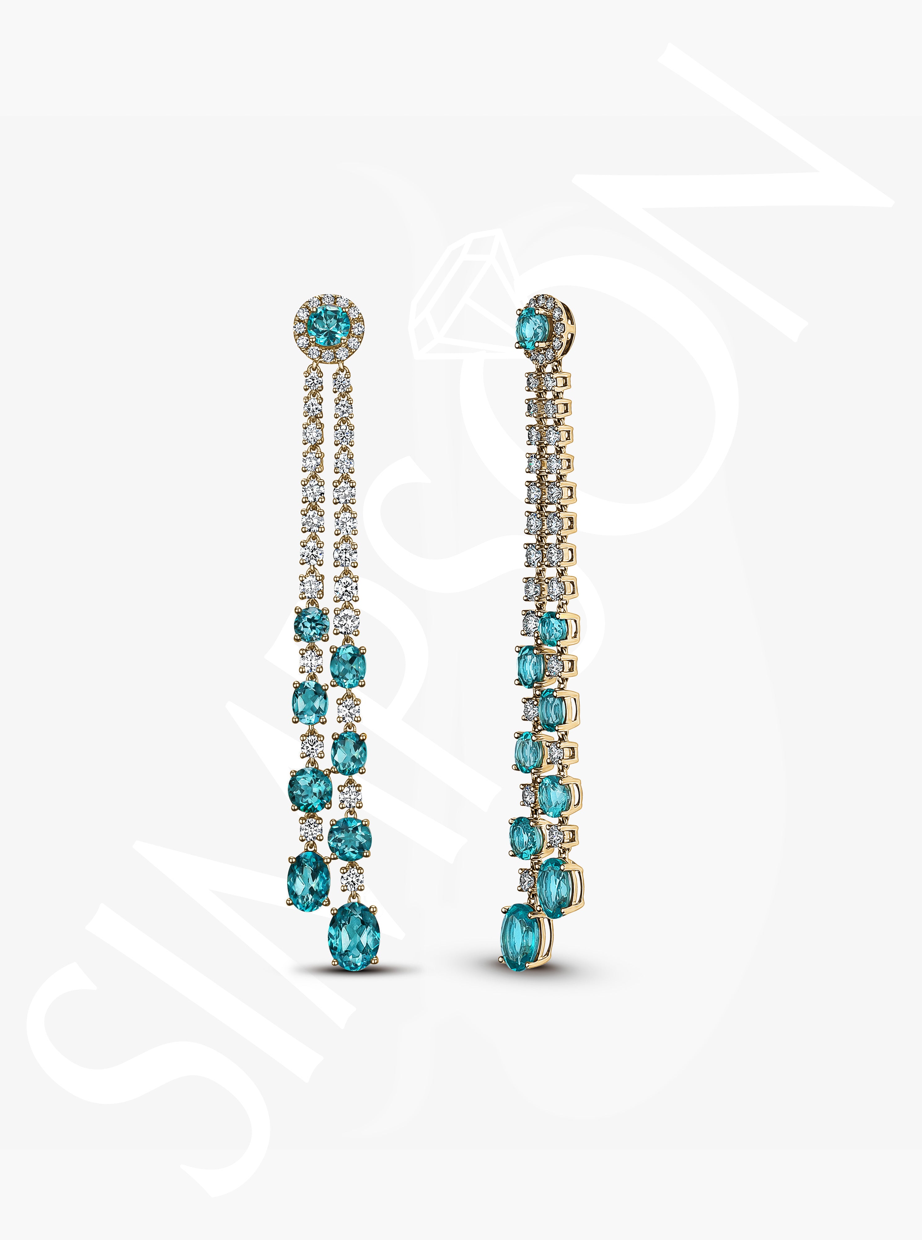 Blue Apatite and Diamond Earrings