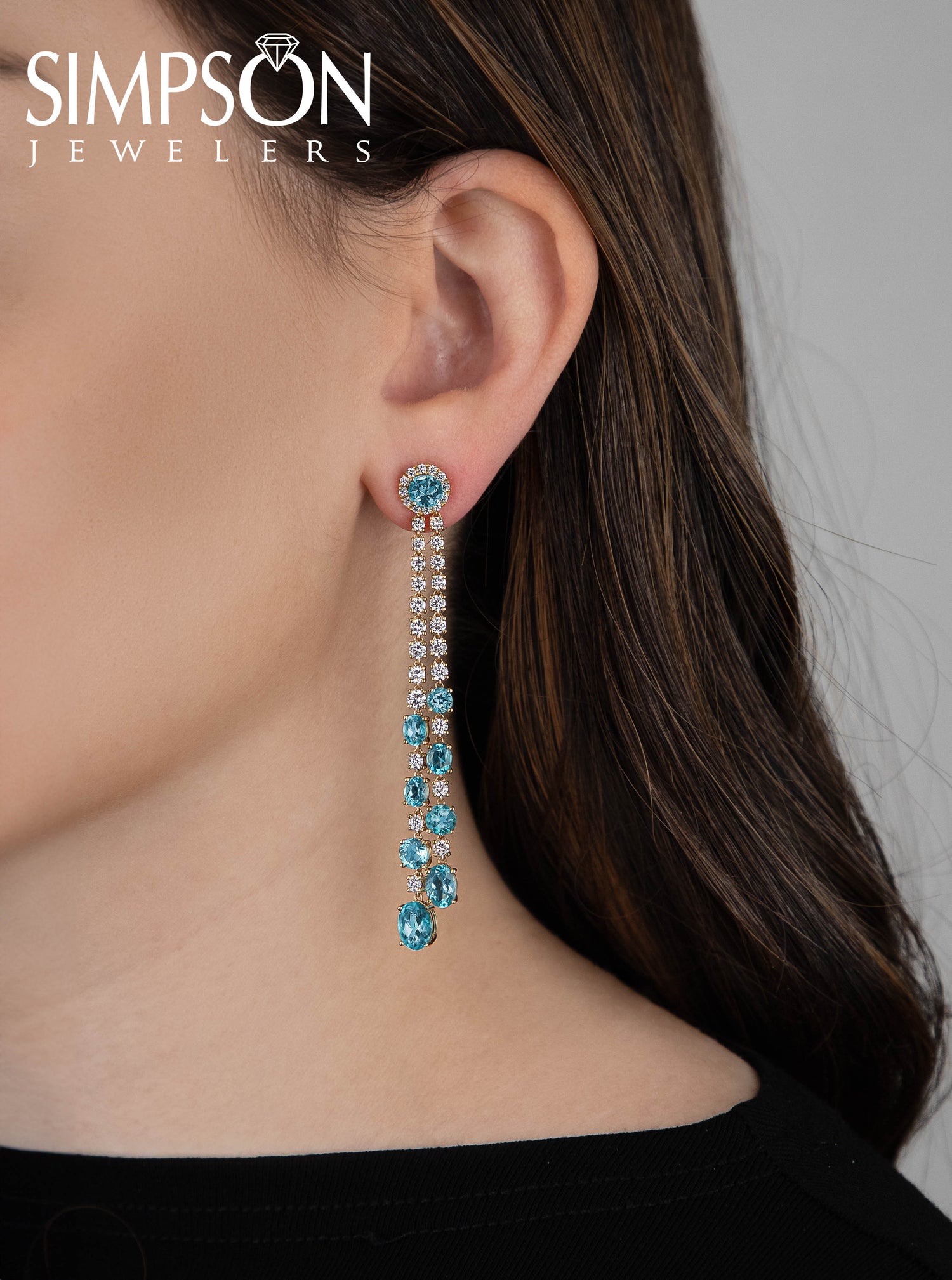 Blue Apatite and Diamond Earrings