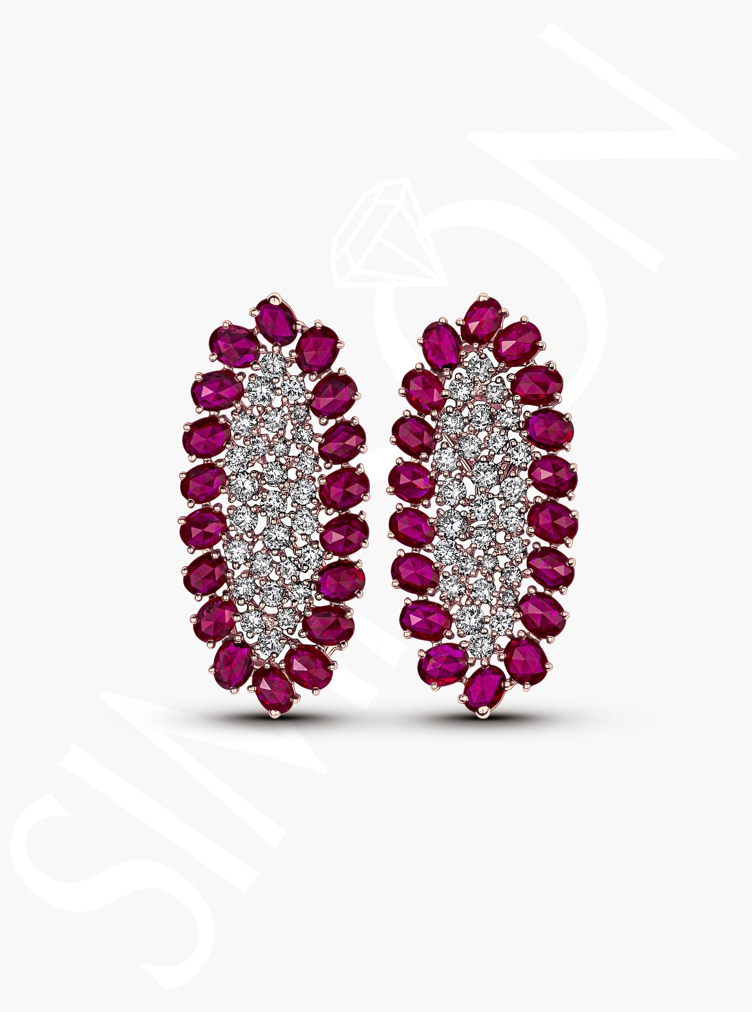 Ruby and Diamond Oval Cluster Earrings