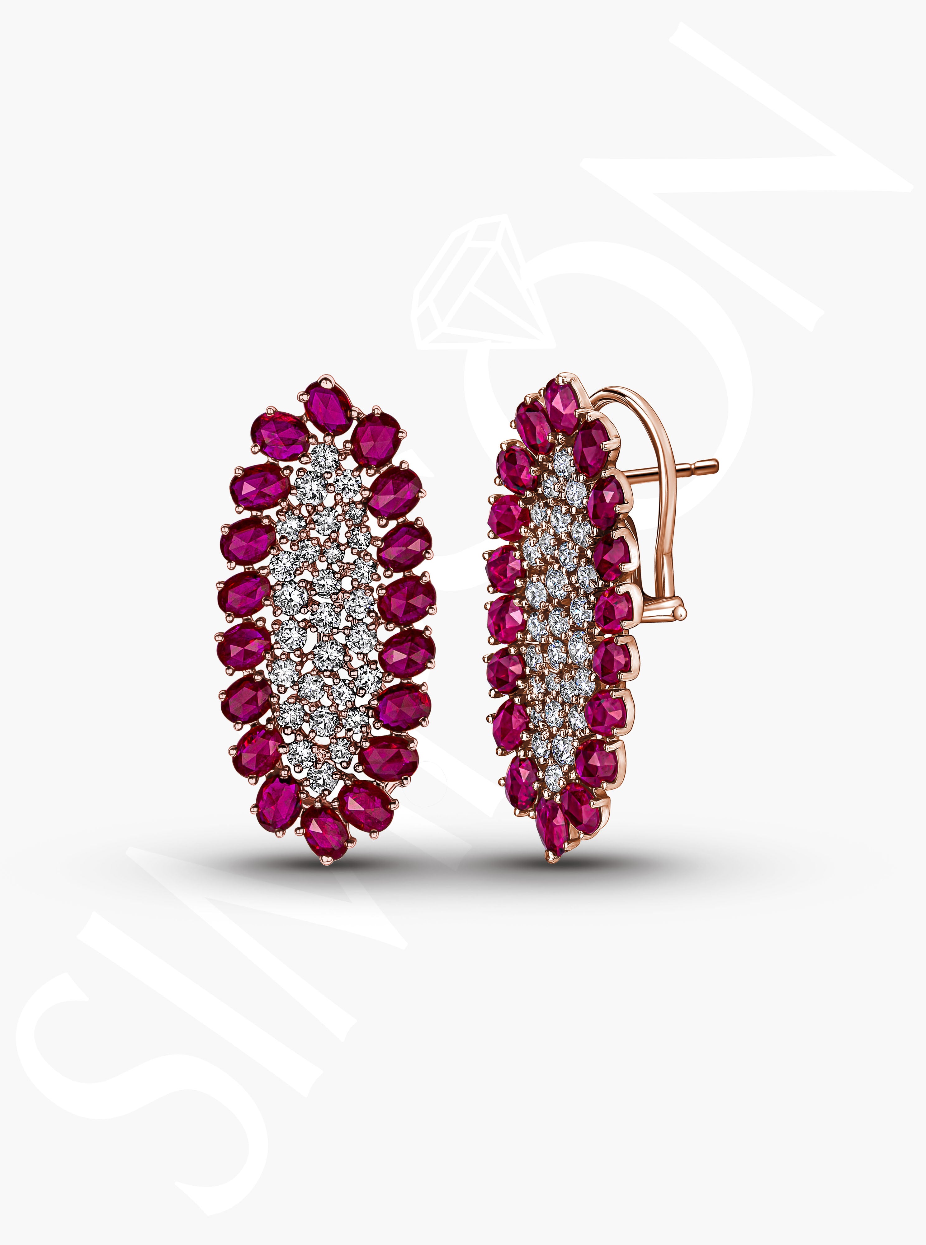 Ruby and Diamond Oval Cluster Earrings
