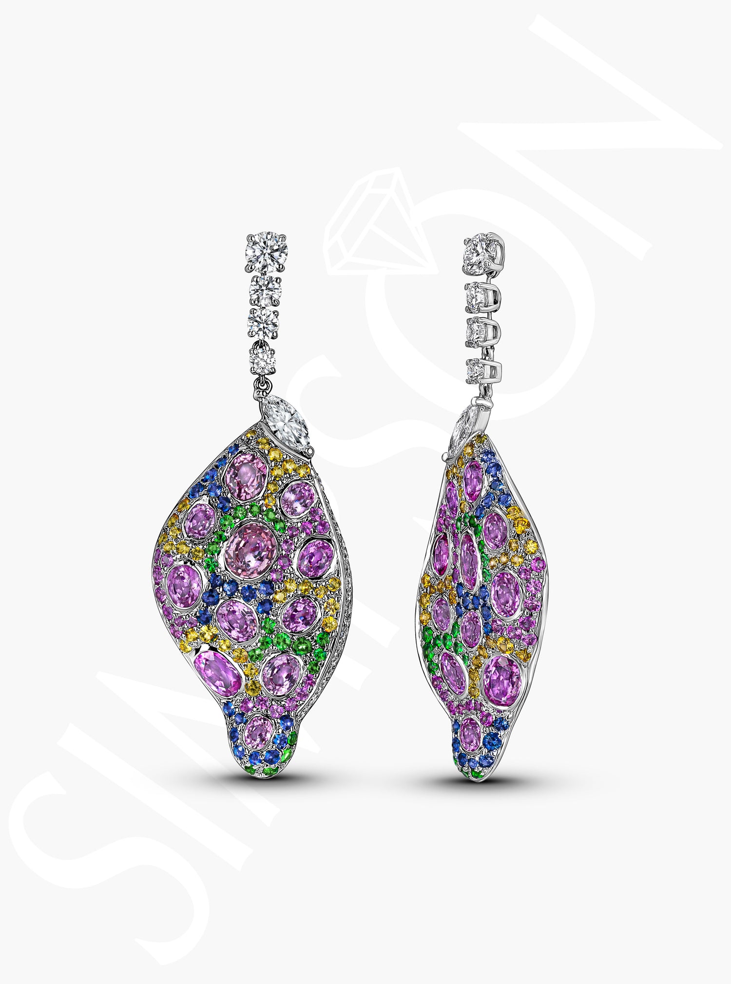 Sapphire and Garnet Drop Earrings