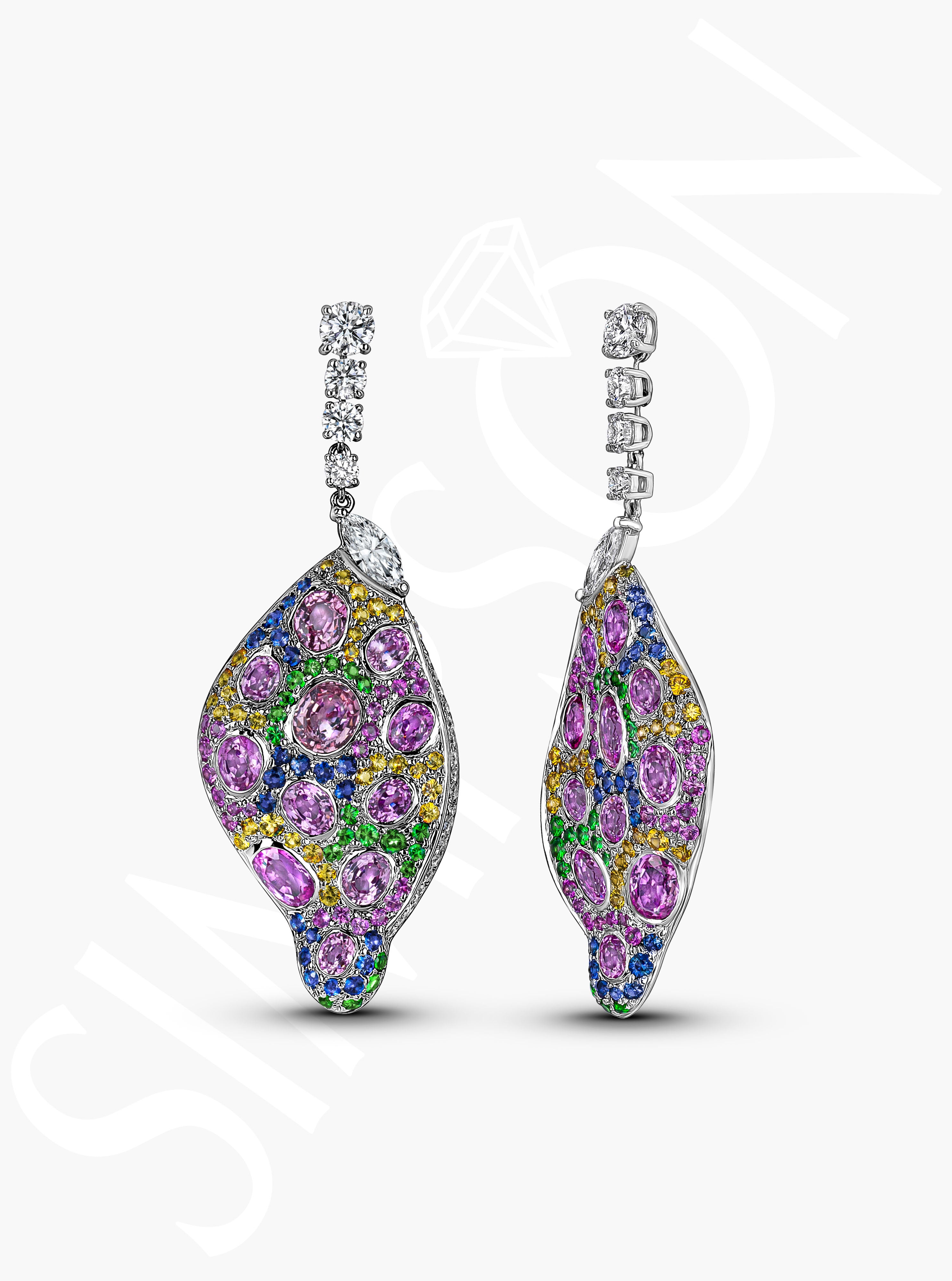 Sapphire and Garnet Drop Earrings