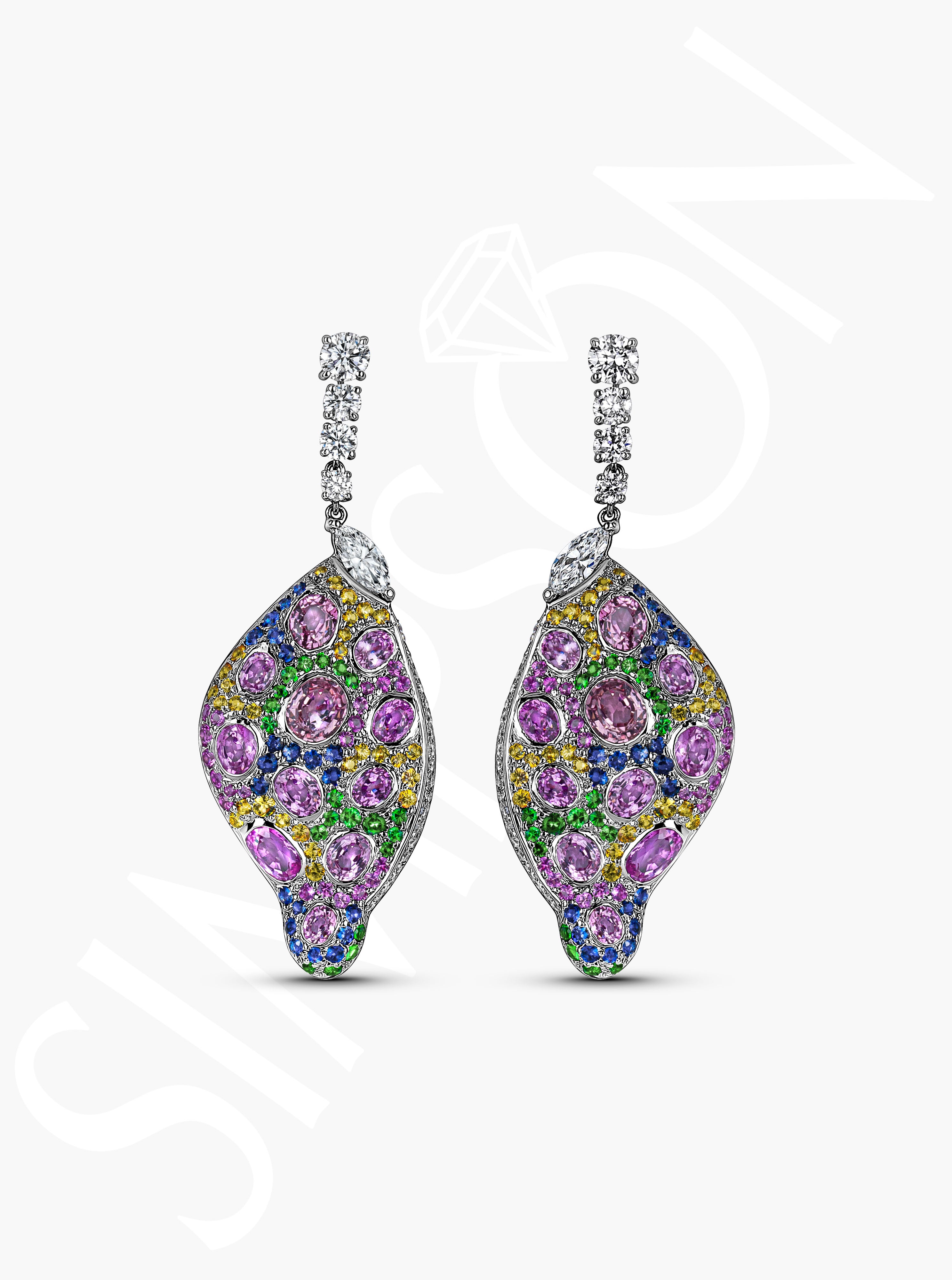 Sapphire and Garnet Drop Earrings