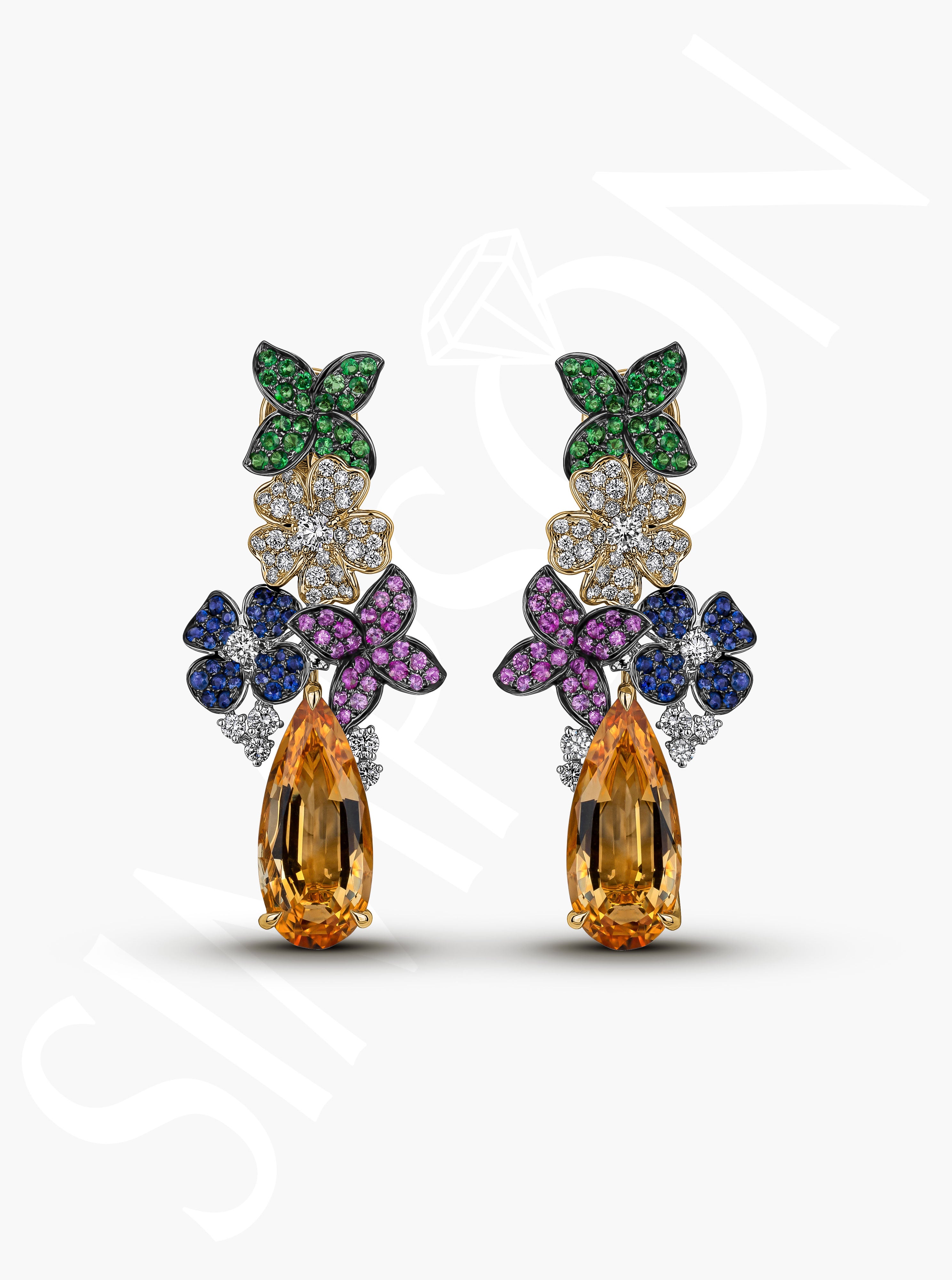 Floral Gemstone Drop Earrings with Citrine Tear Drops