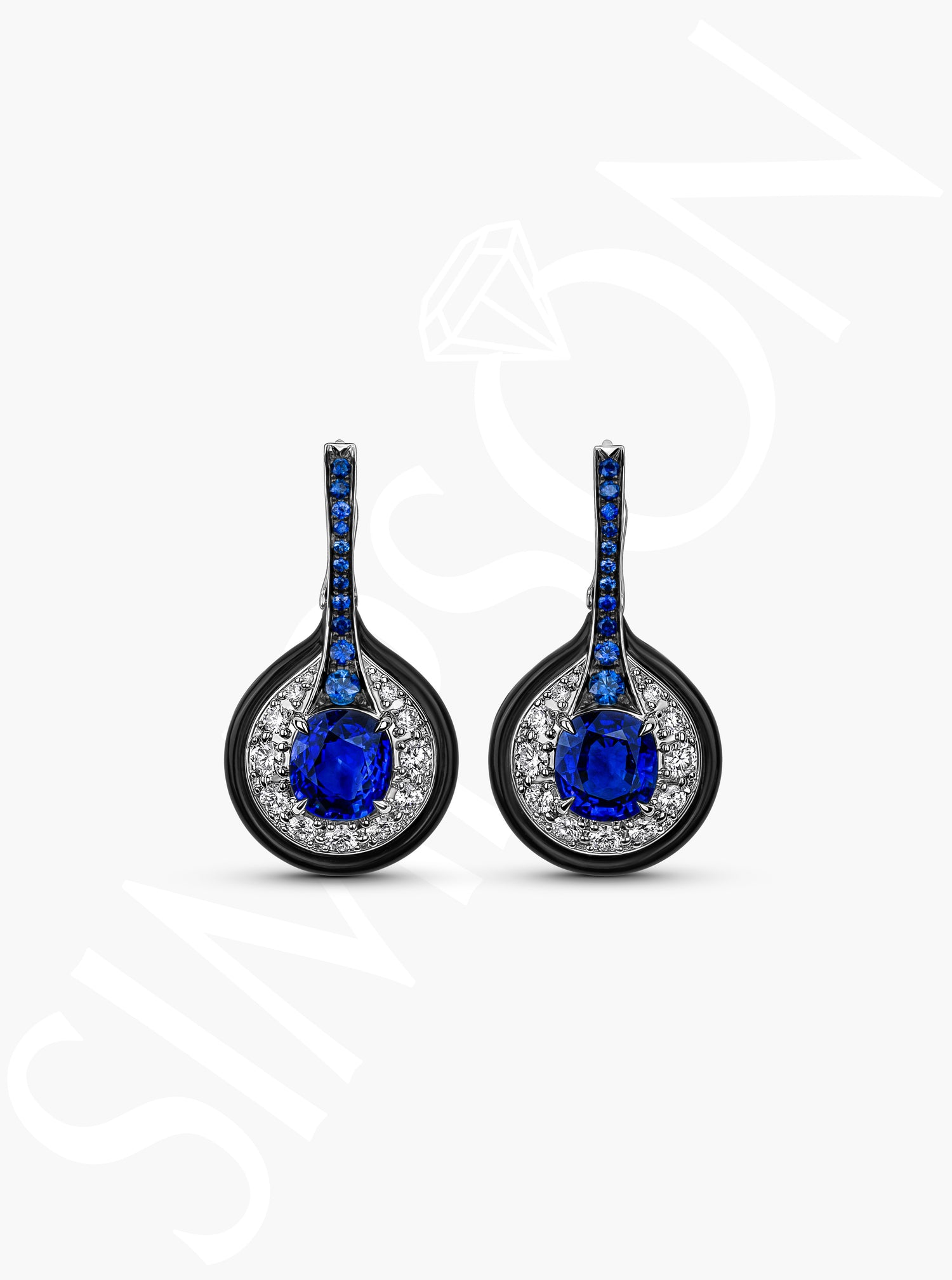 Sapphire and Black Onyx Drop Earrings with Diamonds
